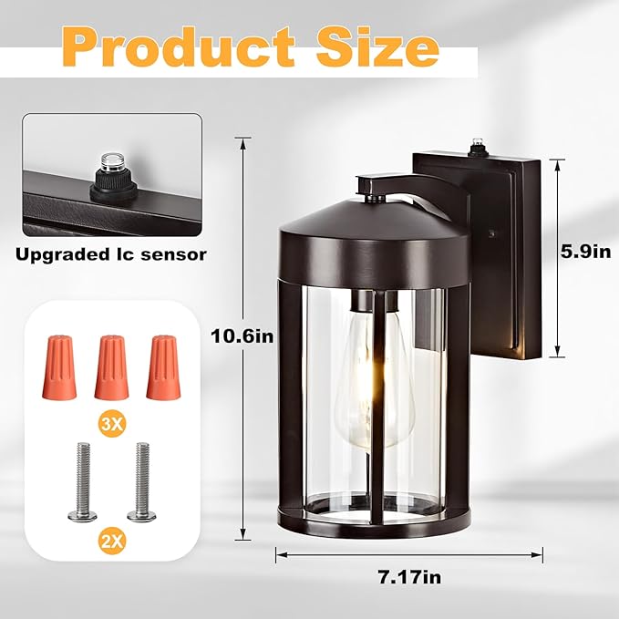 OKELI Dusk to Dawn Coffee-Bronze Outdoor Wall Lights Fixture with Photocell Sensor Waterproof Anti-Rust Porch Light