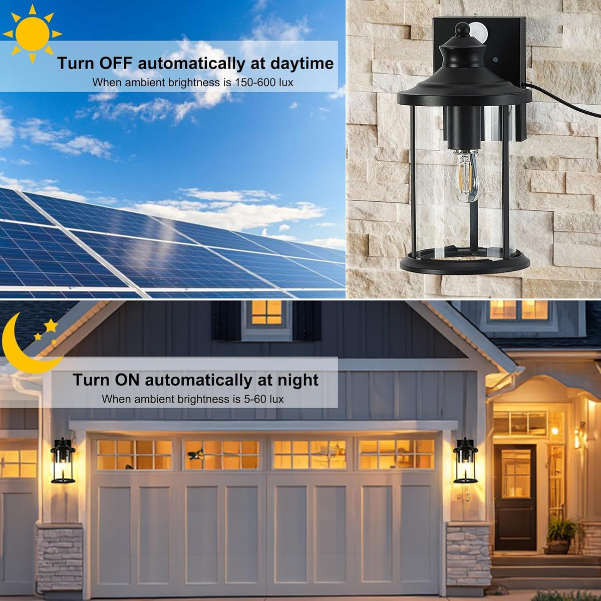 OKELI Vintage Solar Porch Light – Dusk to Dawn Motion Sensor, Replaceable Battery, Waterproof Wall Lantern