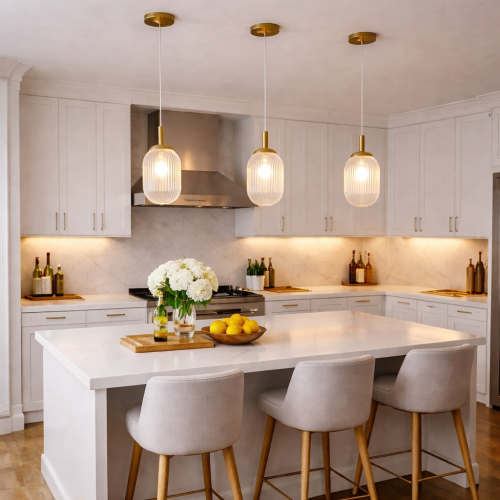 Mid-Century Modern Classic Pendant Lamp Gold and Clear Glass