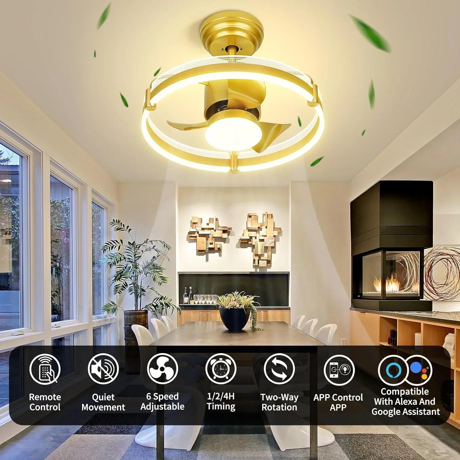 Gold Ceiling Fan, Low Profile Ceiling Fans with Lights and Remote - okeli lights