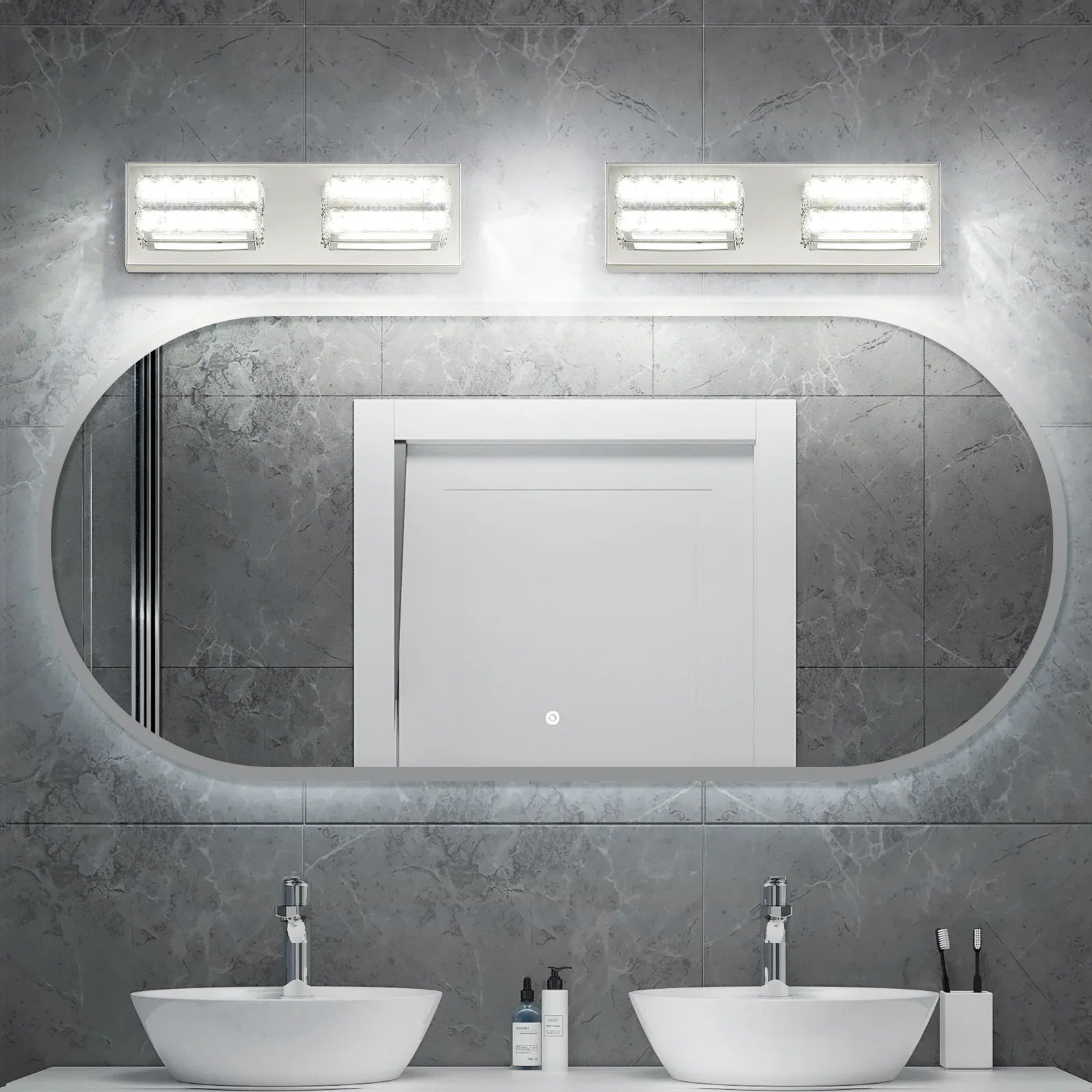 Crystal Bathroom Lighting Fixtures Over Mirror 2Light Chrome Modern Vanity Wall Light - okeli lights