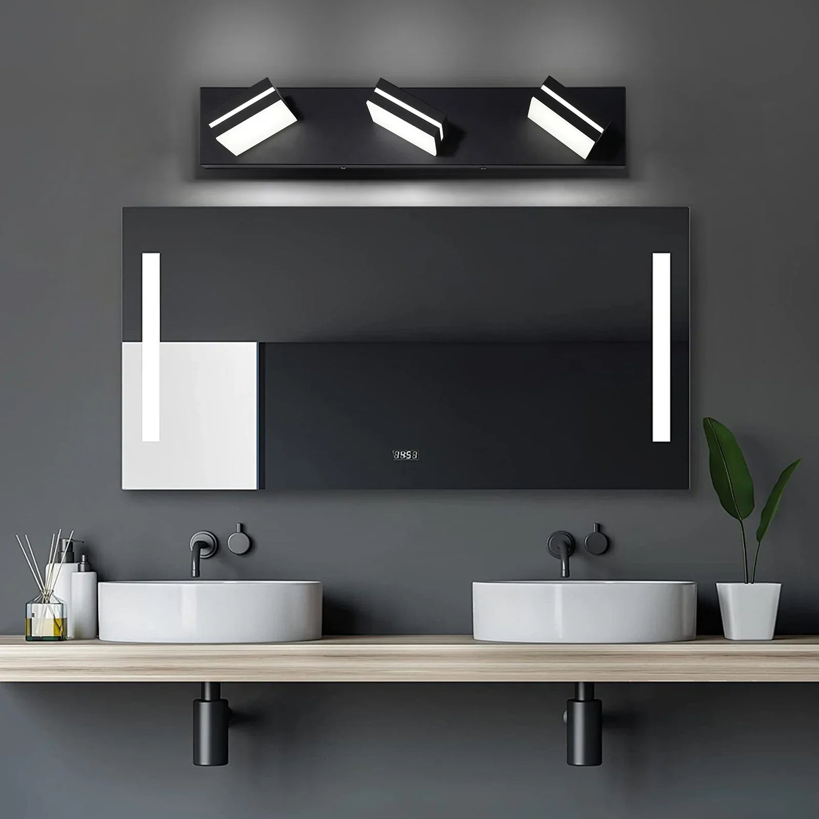 Modern Bathroom Vanity Light Fixtures LED 3-Light 360° Rotatable Matte Black - okeli lights