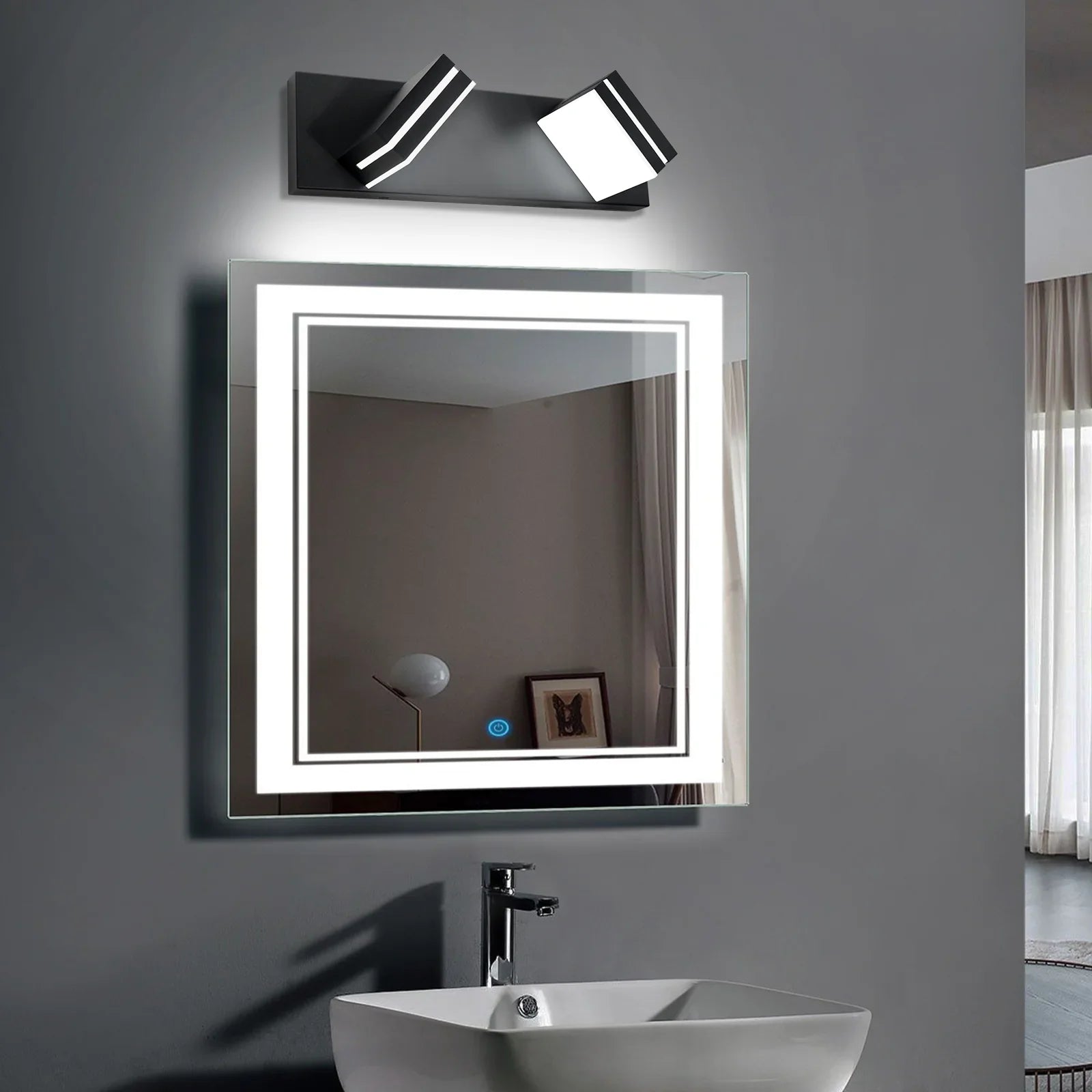 LED Modern Black Bathroom Vanity Lights Over Mirror 360° Rotatable Wall Sconce Lighting - okeli lights