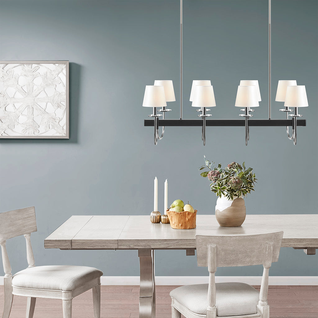 8-Light Traditional Chandelier with Drum Shades – Black & Silver Ceiling Light for Dining Room & Kitchen Island