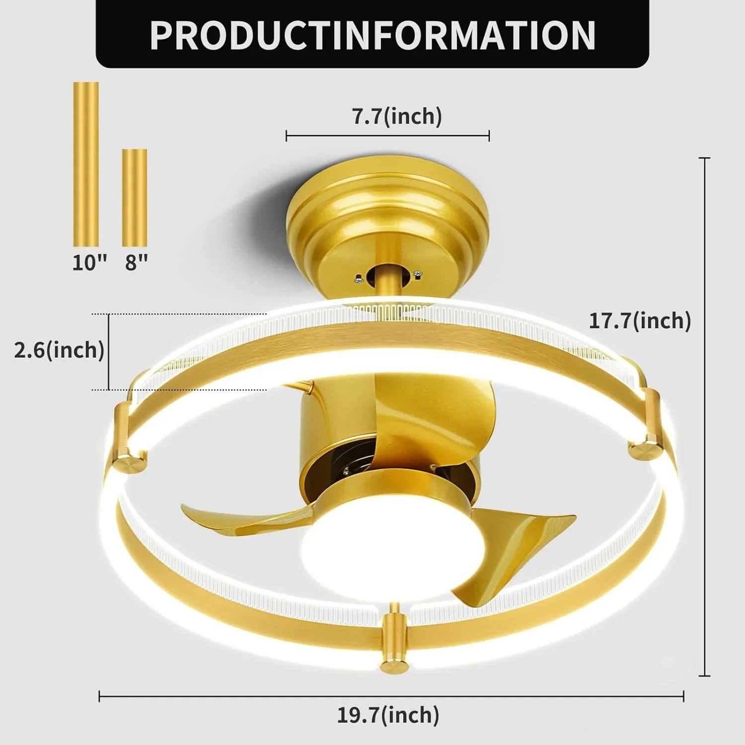 Gold Ceiling Fan, Low Profile Ceiling Fans with Lights and Remote - okeli lights