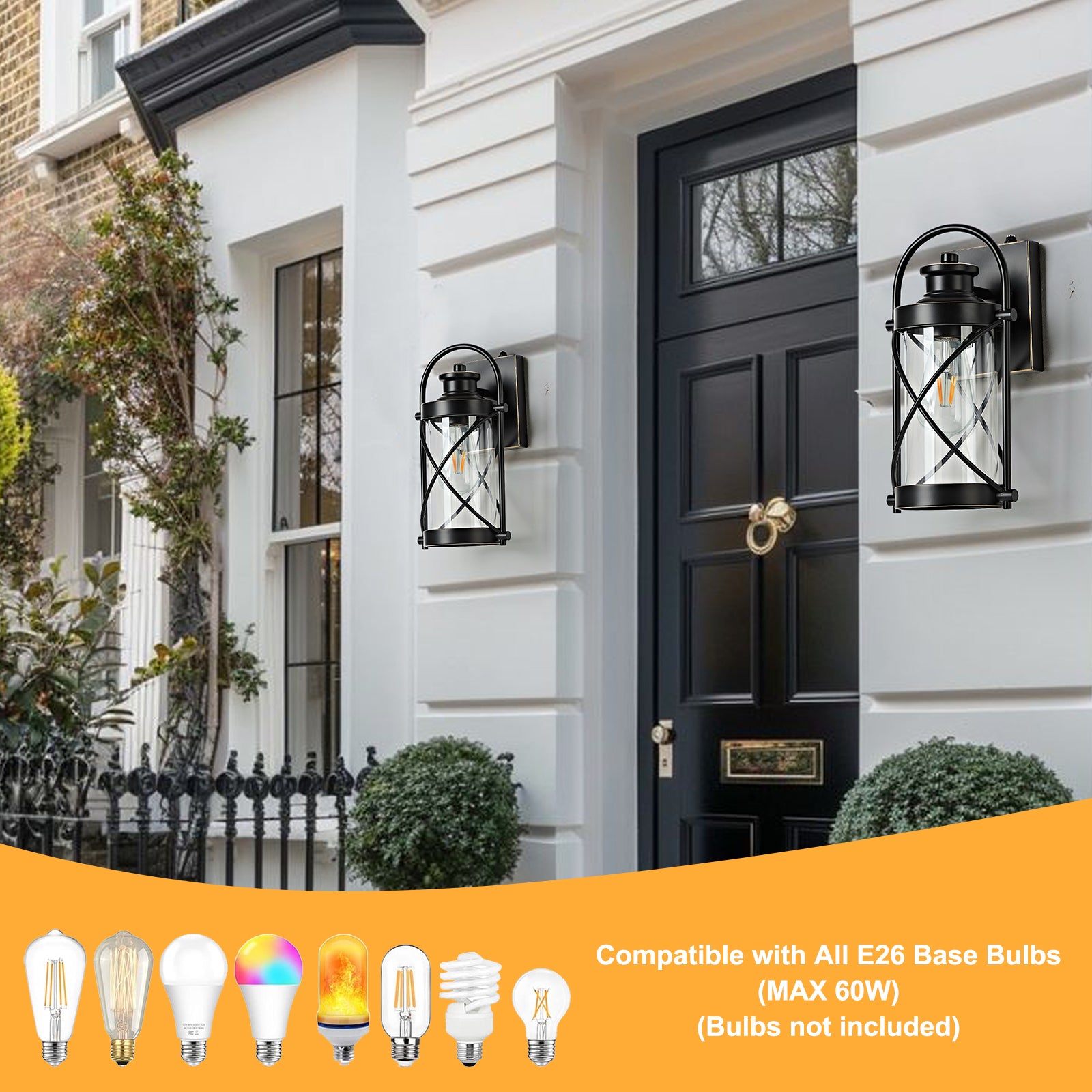 Dusk to Dawn Outdoor Waterproof Wall Lights with Glass Shades