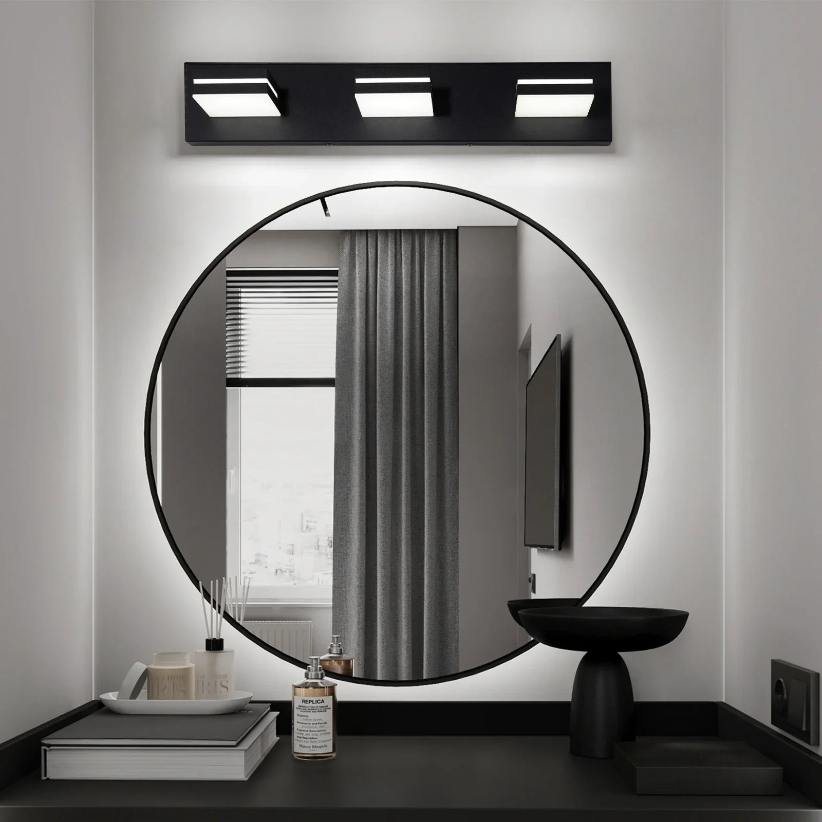 Modern Bathroom Vanity Light Fixtures LED 3-Light 360° Rotatable Matte Black - okeli lights
