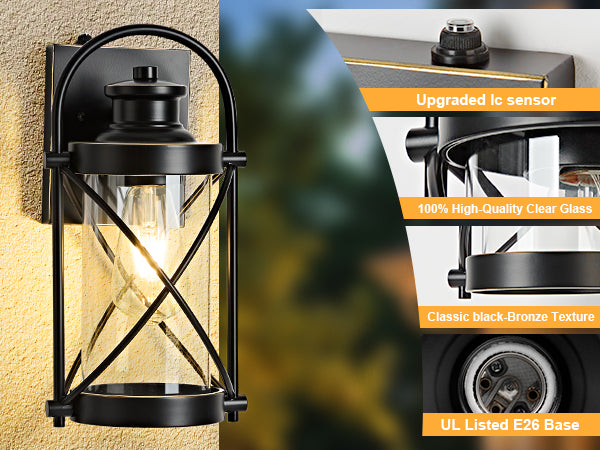 Dusk to Dawn Outdoor Waterproof Wall Lights with Glass Shades