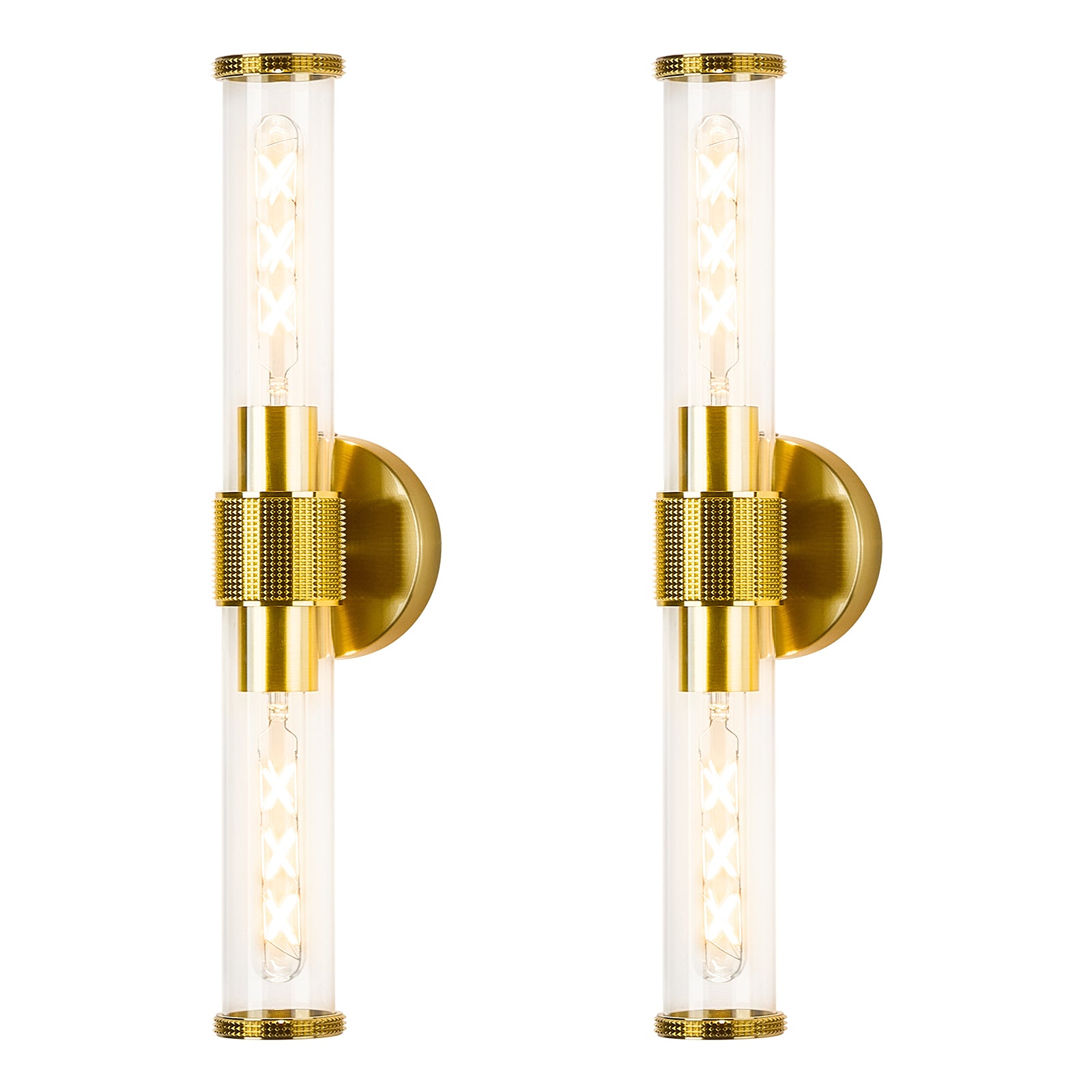 OKELI Wall Sconces Set 2Pack, 20.3" Black and Gold Bathroom Lighting with Clear Glass, Hardwired Modern Wall Decor Light fixtures Gold / With Ring