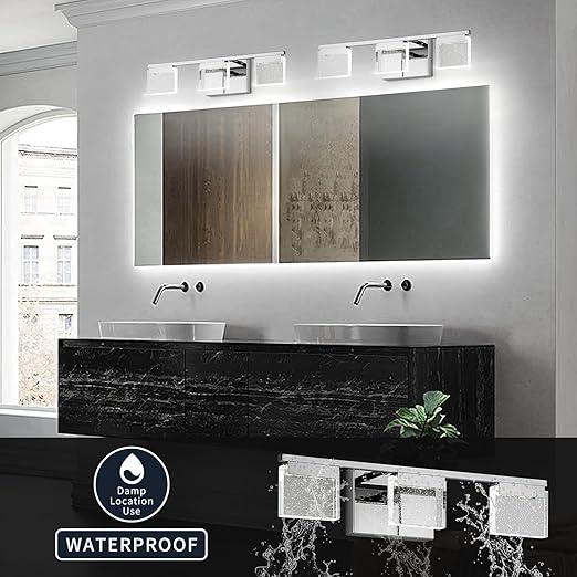 Dimmable Bathroom Vanity Light Fixtures 3-Light Chrome Bubble Crystal Stainless Steel - okeli lights