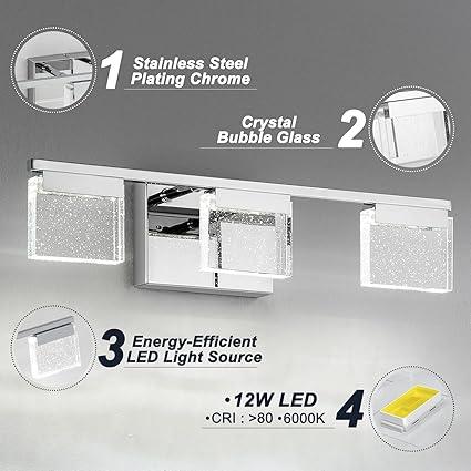 Dimmable Bathroom Vanity Light Fixtures 3-Light Chrome Bubble Crystal Stainless Steel - okeli lights