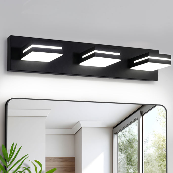 Modern Bathroom Vanity Light Fixtures LED 3-Light 360° Rotatable Matte Black - okeli lights