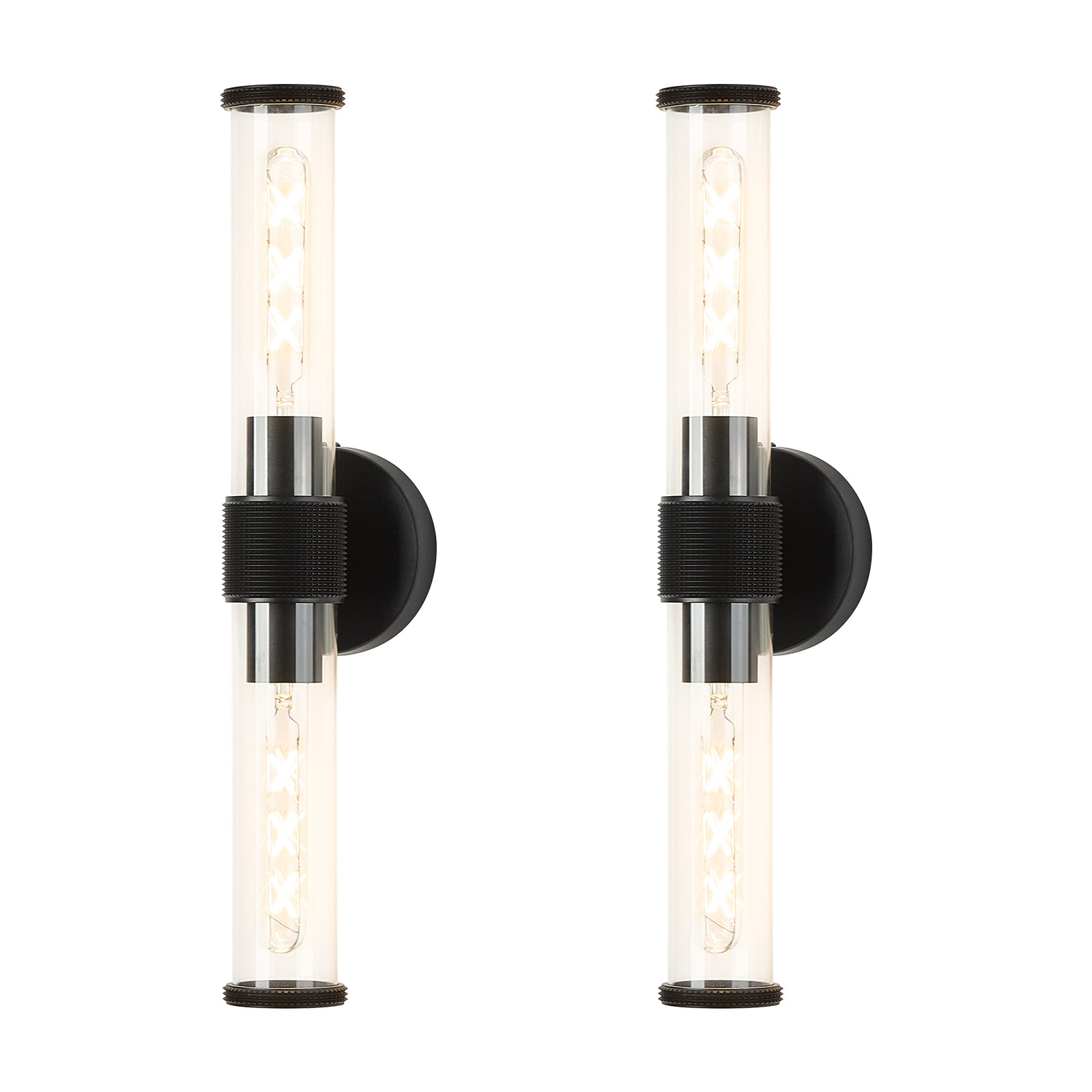 OKELI Wall Sconces Set 2Pack, 20.3" Black and Gold Bathroom Lighting with Clear Glass, Hardwired Modern Wall Decor Light fixtures Black / With Ring