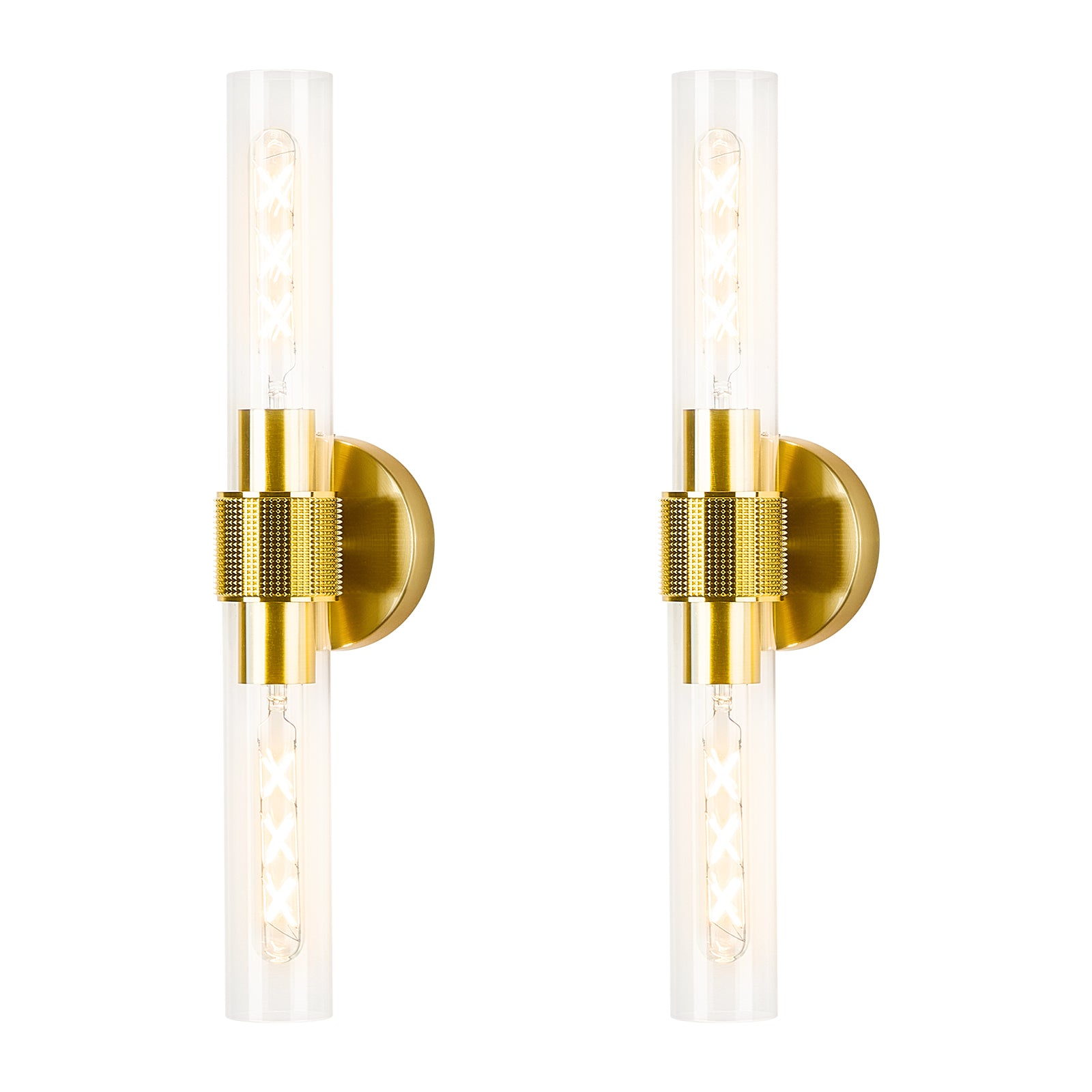 OKELI Wall Sconces Set 2Pack, 20.3" Black and Gold Bathroom Lighting with Clear Glass, Hardwired Modern Wall Decor Light fixtures Gold / Without Ring