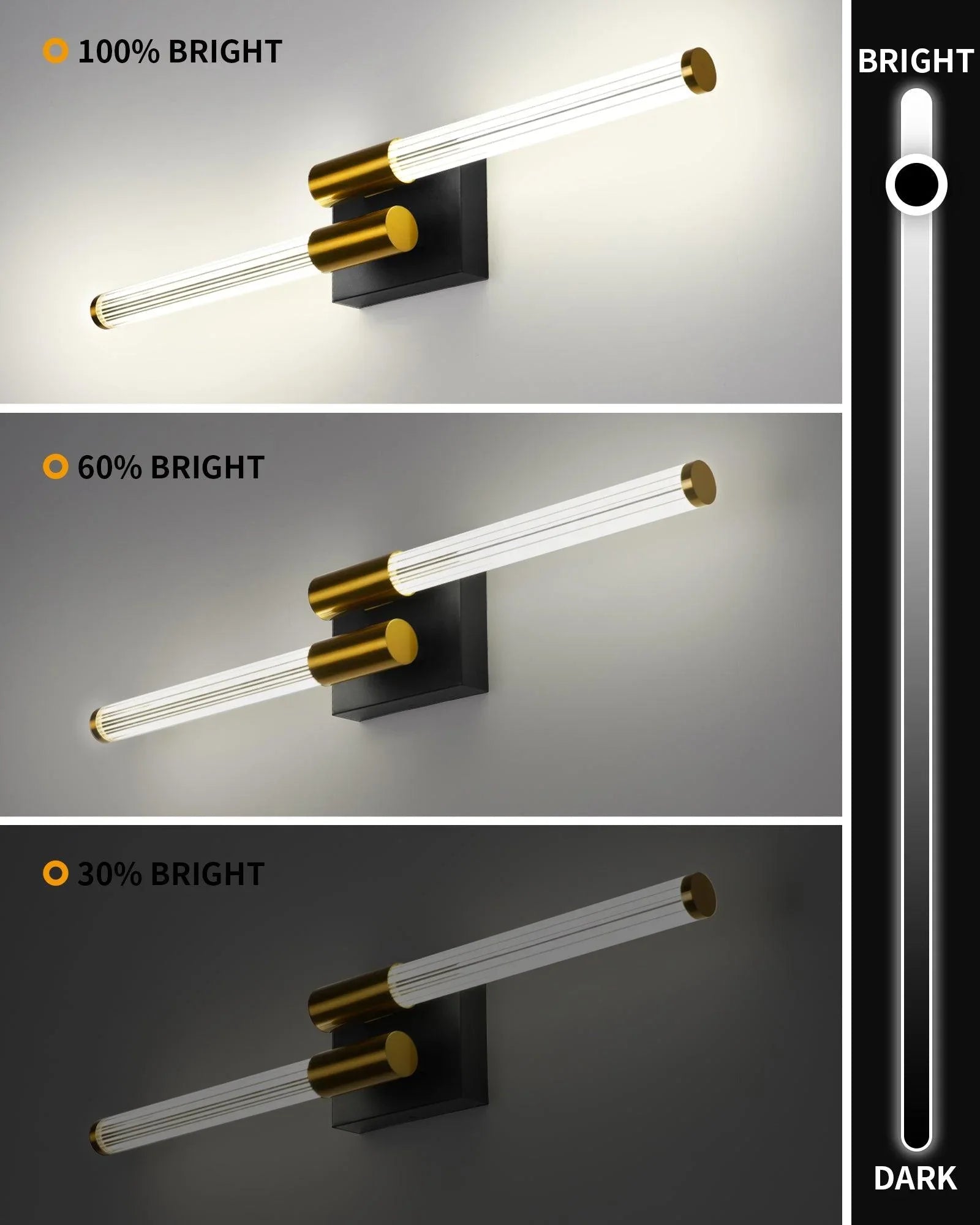 Black and Gold Bathroom Light Fixture Modern Vanity Light 360° Over Mirror - okeli lights