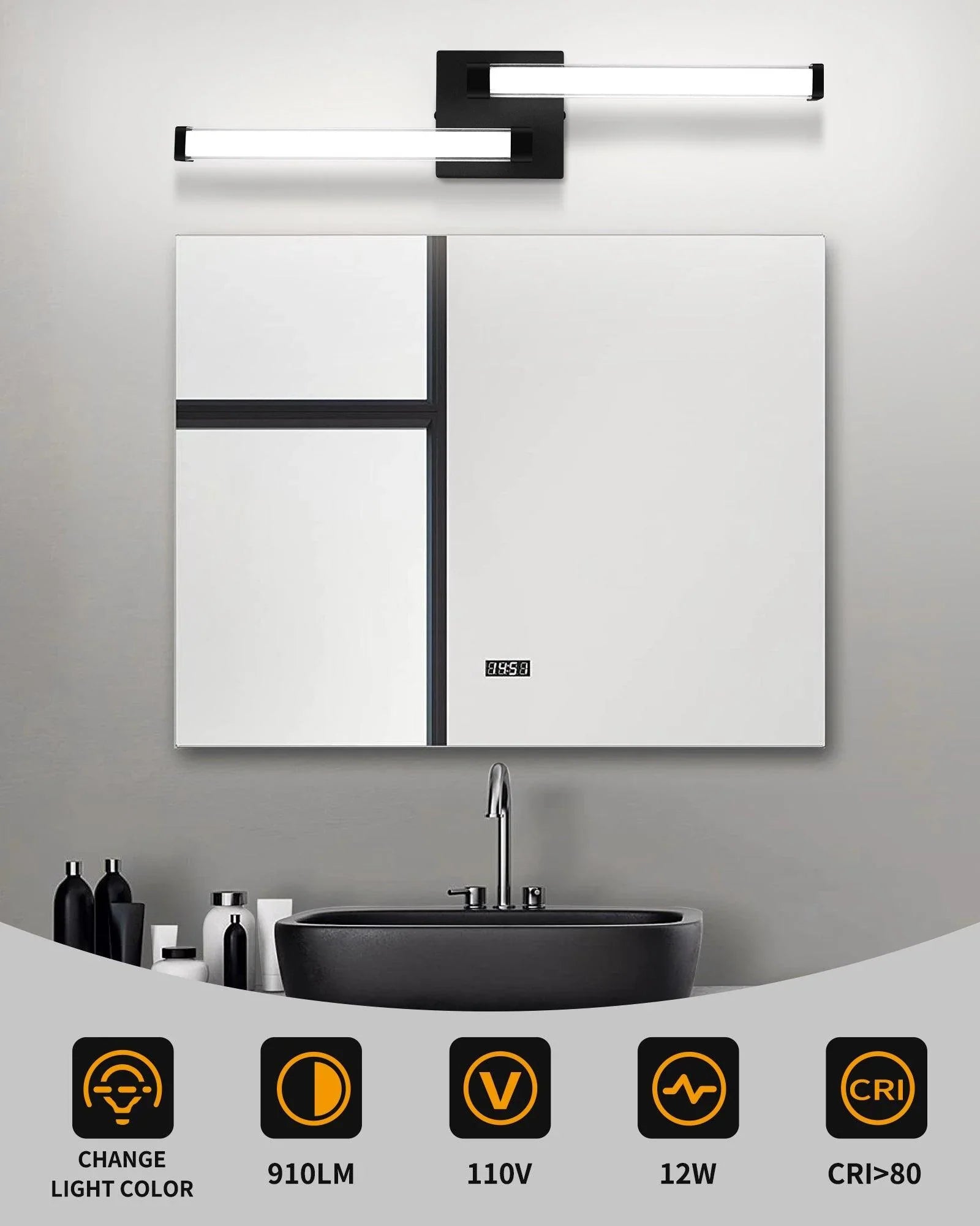 Black Vanity Lights Bathroom LED Dimmable Modern Wall Lighting - okeli lights