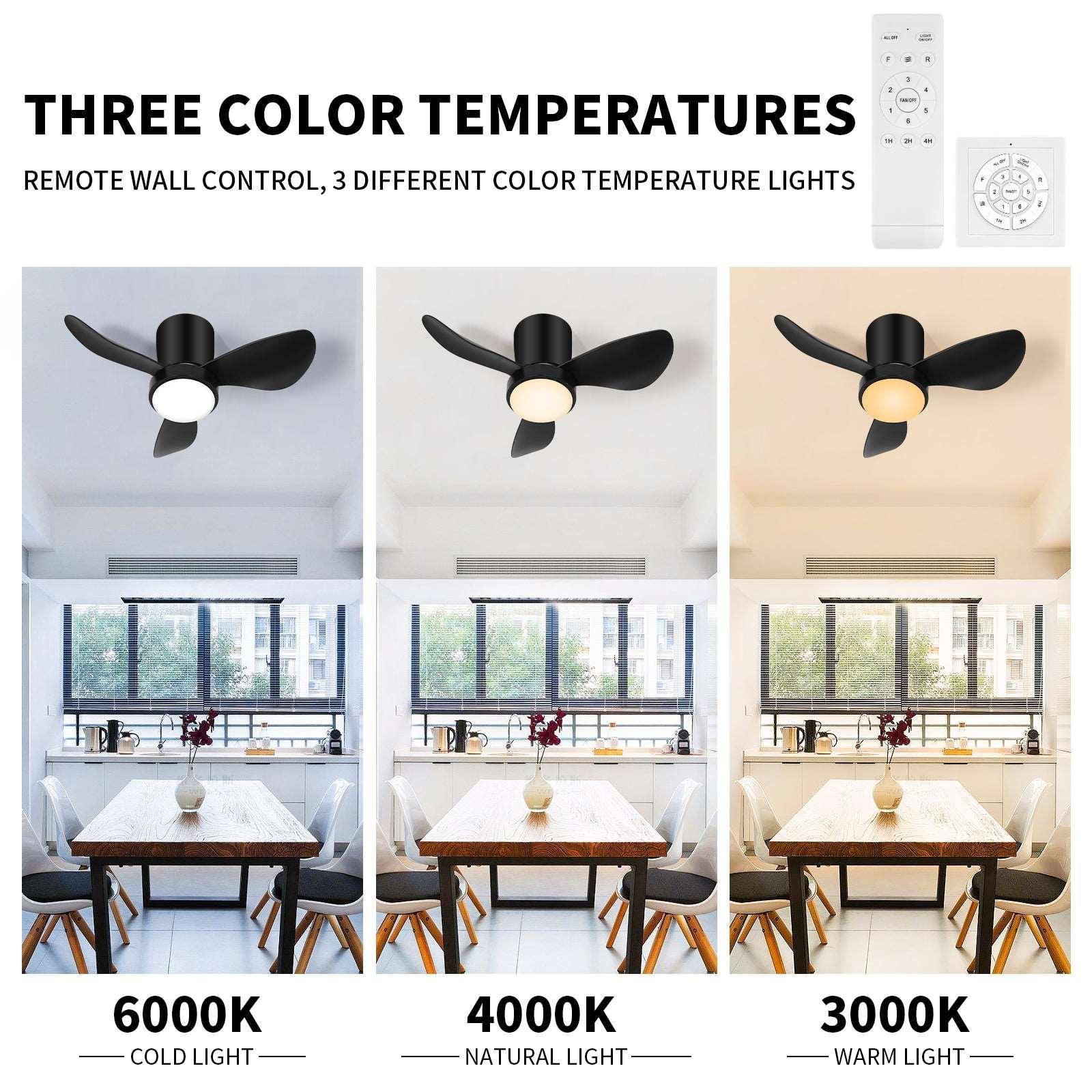 Black Small Ceiling Fan with Lights and Remote Modern Flush Mount LED - okeli lights