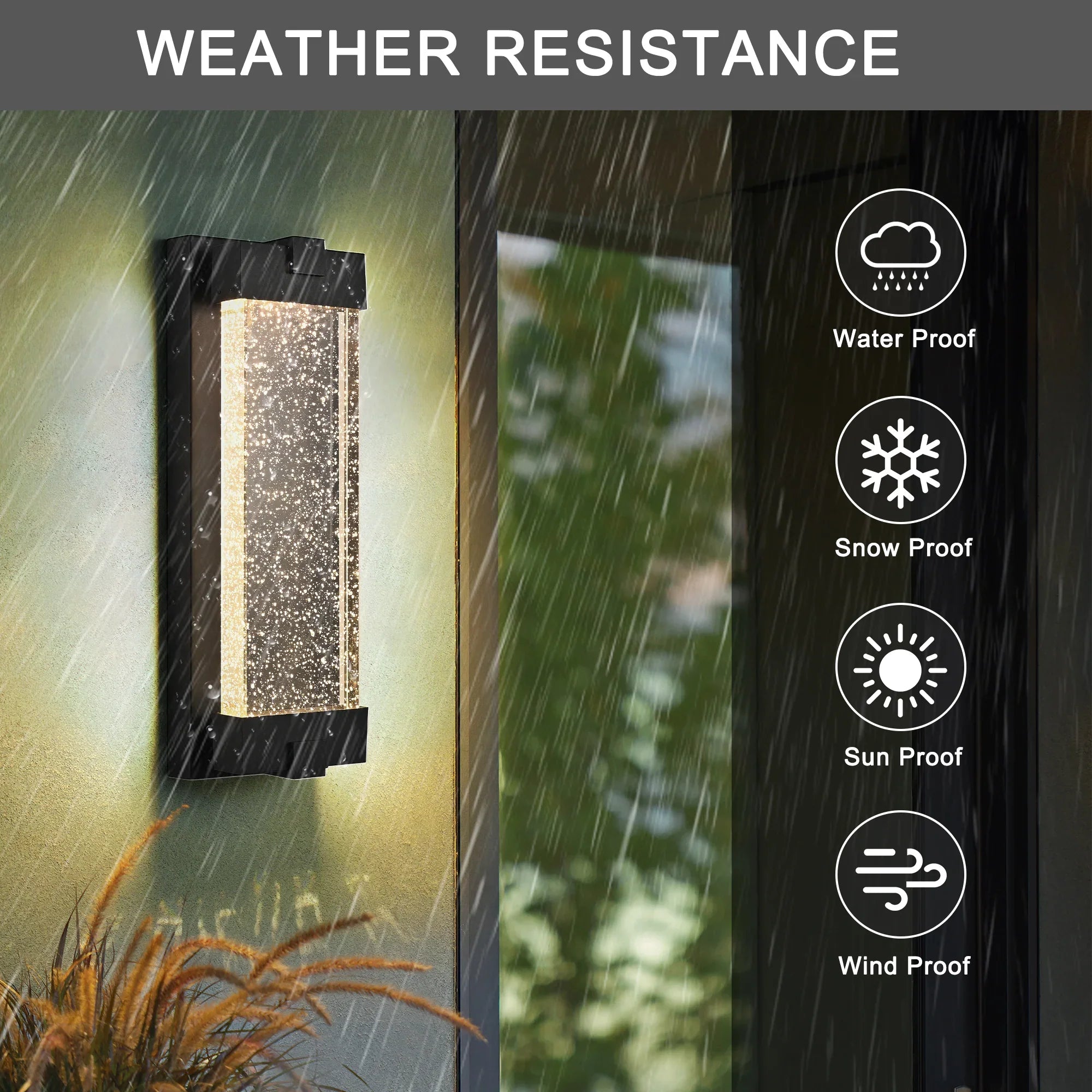 Black Aluminum Finish Outdoor Wall Light with Bubble Crystal Glass 3000K 1-pack - okeli lights