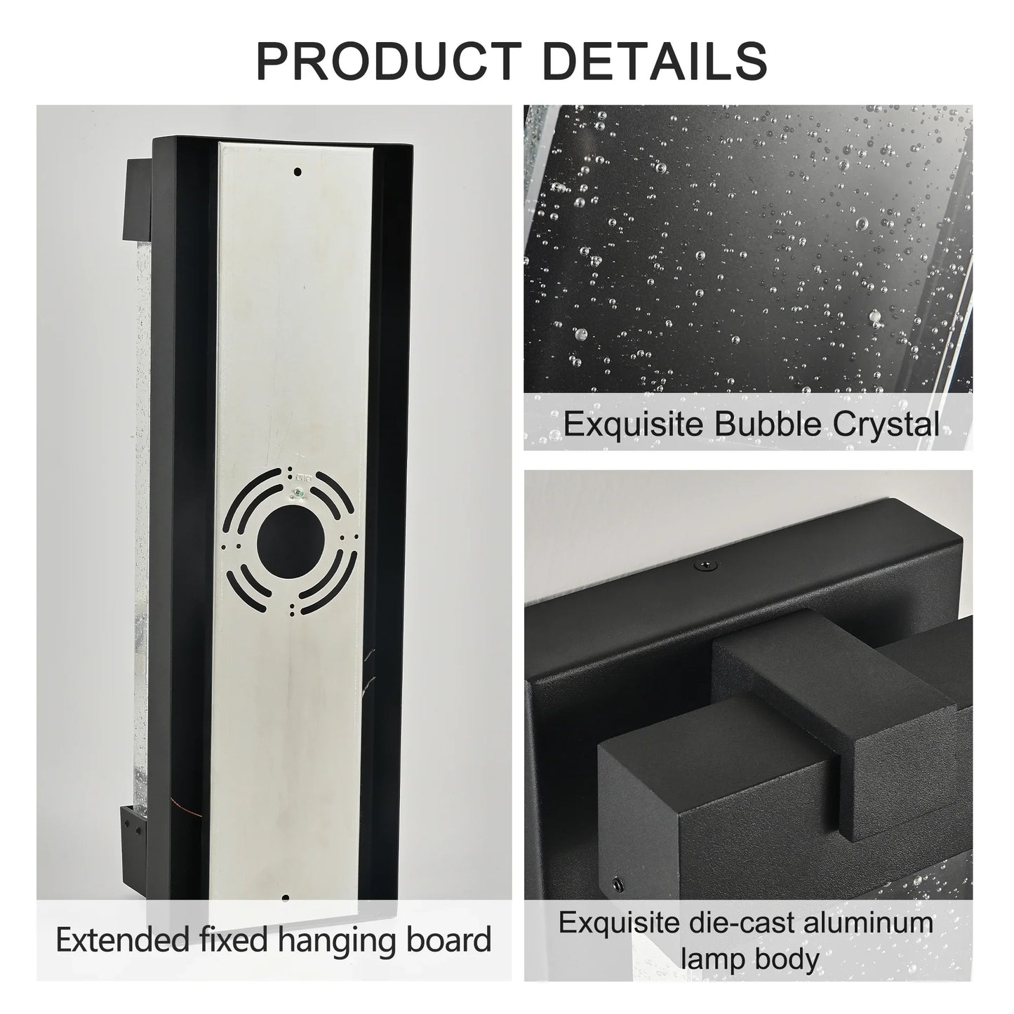 Black Aluminum Finish Outdoor Wall Light with Bubble Crystal Glass 3000K 1-pack - okeli lights
