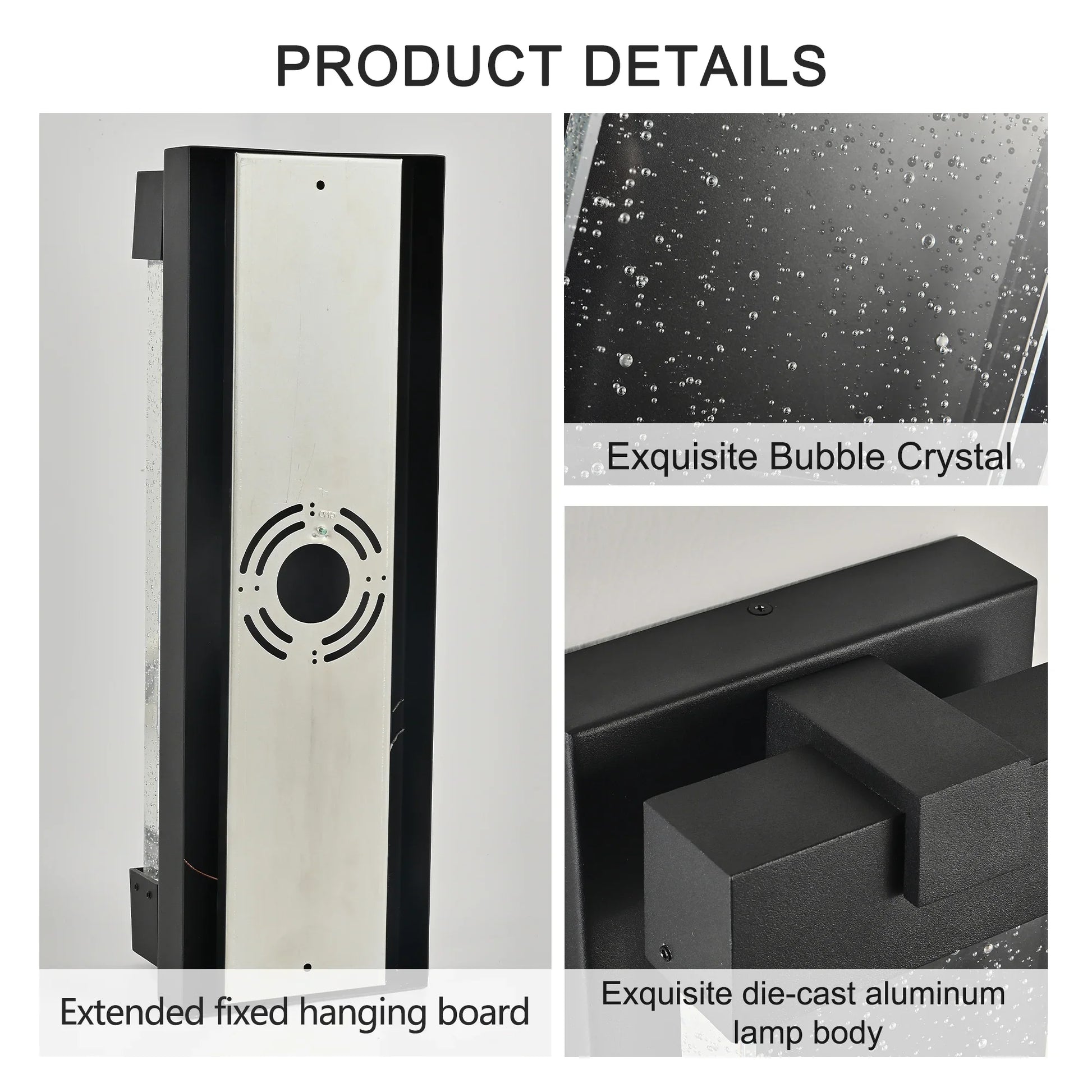 Black Aluminum Finish Outdoor Wall Light with Bubble Crystal Glass 3000K 1-pack - okeli lights