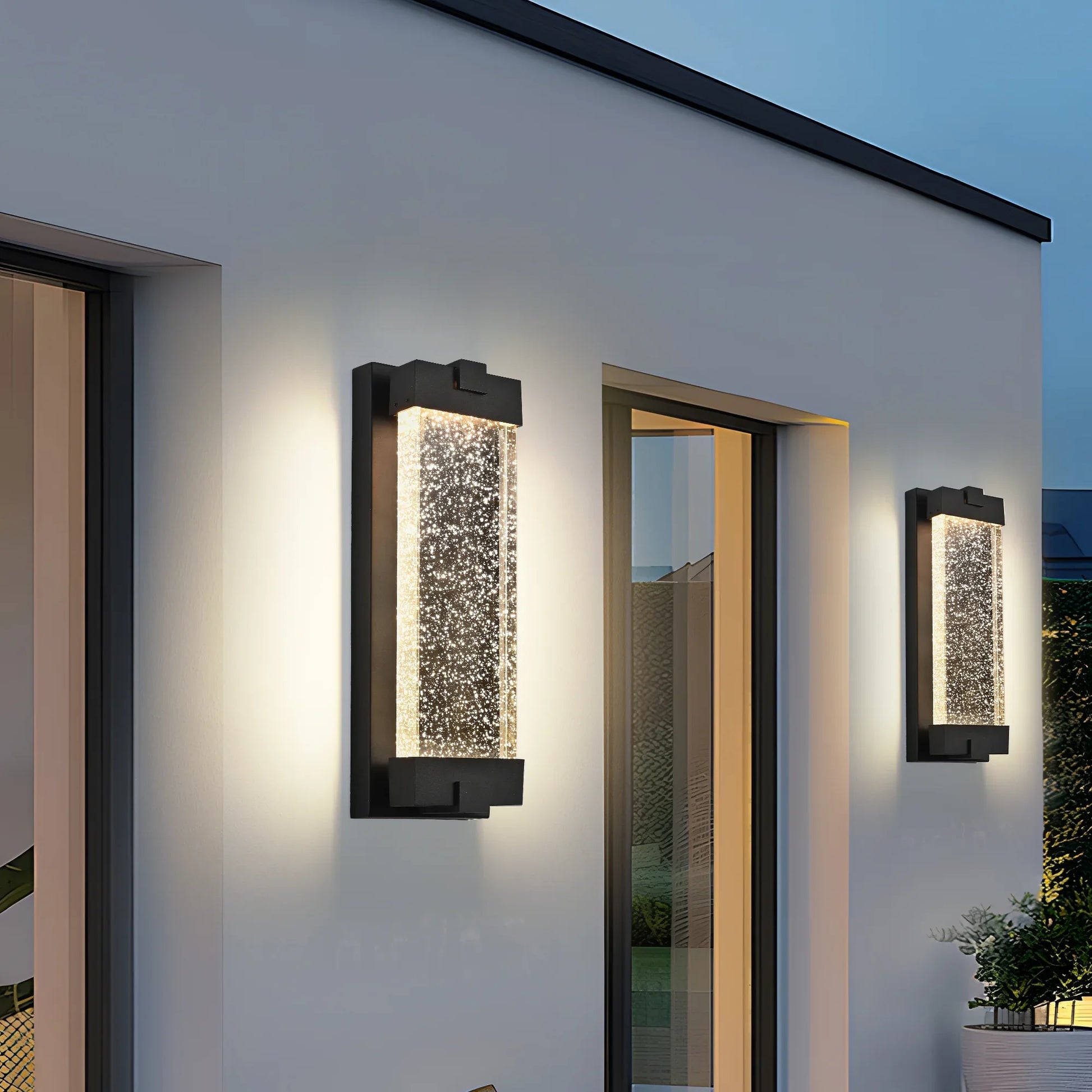 Black Aluminum Finish Outdoor Wall Light with Bubble Crystal Glass 3000K 1-pack - okeli lights