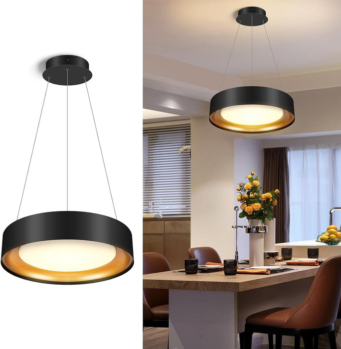 Drum Chandelier Round Black and Gold Dimmable Hanging Lights, ETL Listed - okeli lights