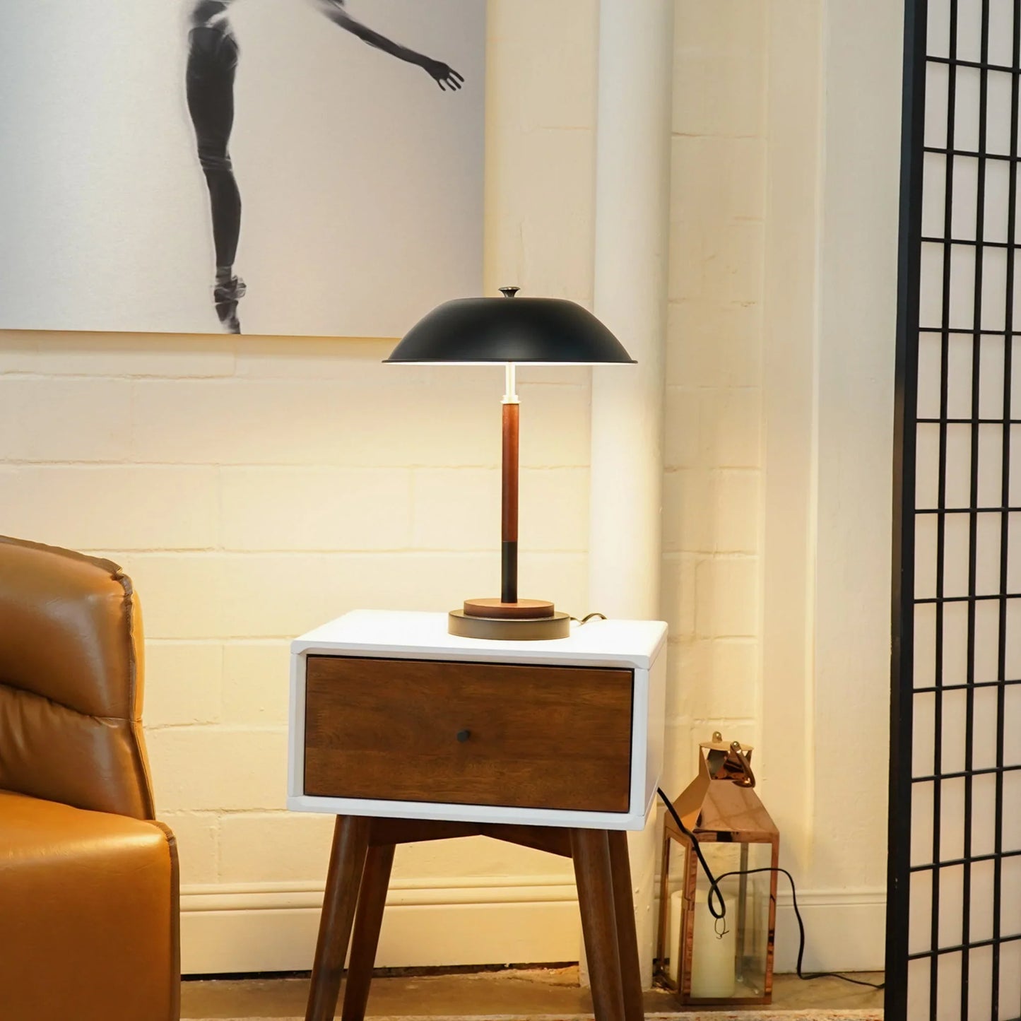 Black Umbrella Shaped Table Lamp Walnut Finish Bronze 110V - okeli lights