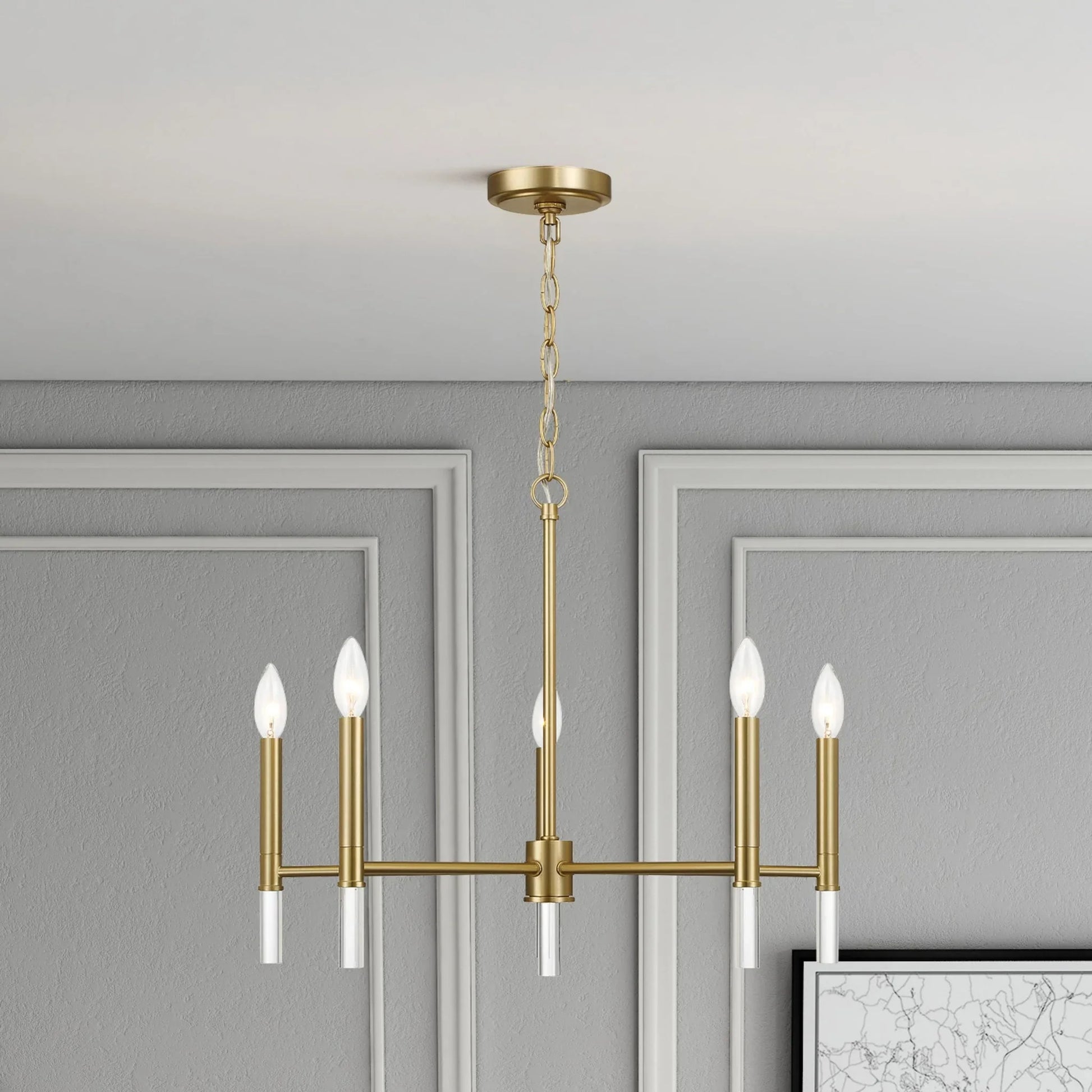Courtyard Five Light Golden Brass Candle Light Chandelier 24"W × 17.75"H Elegant Lighting Fixture - okeli lights