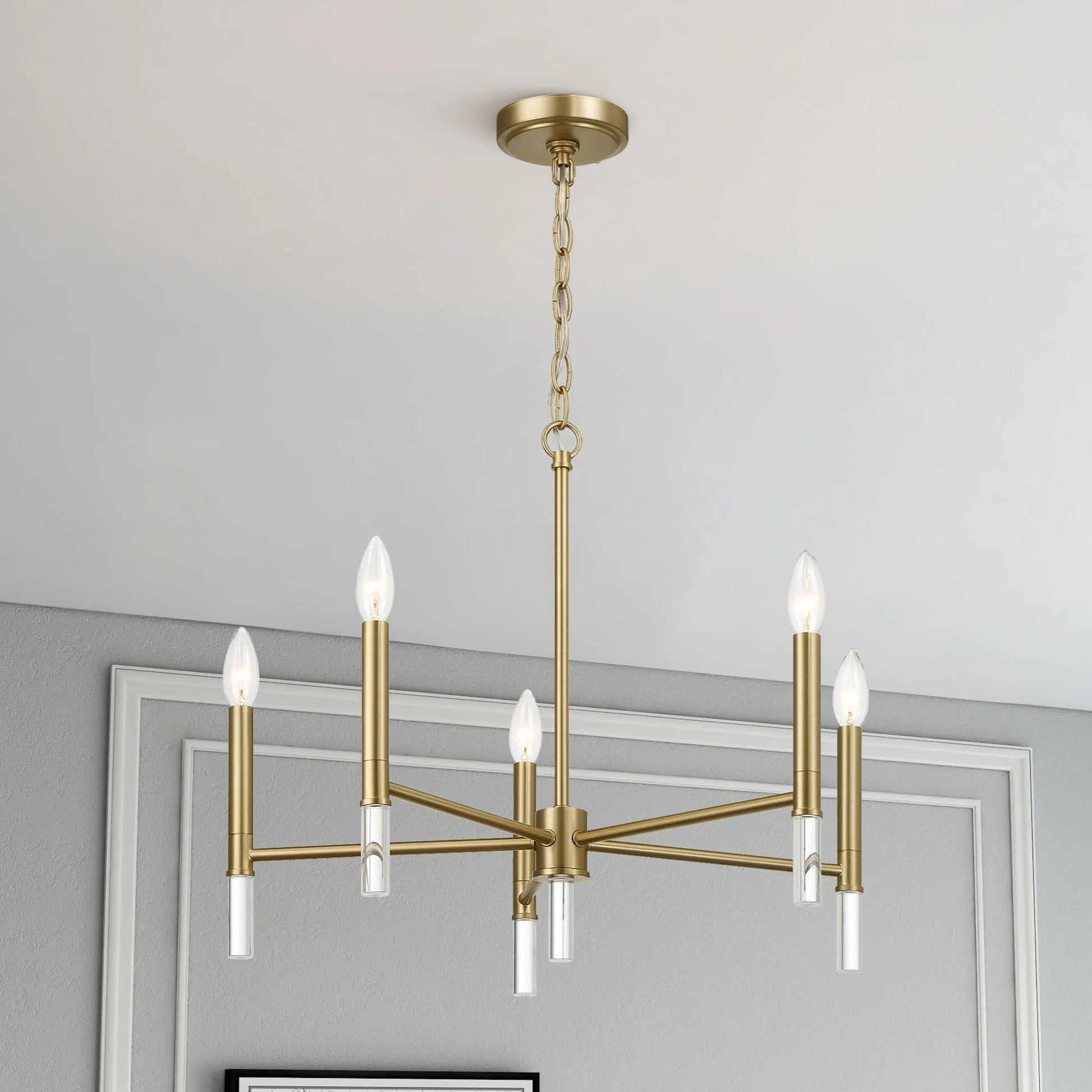 Courtyard Five Light Golden Brass Candle Light Chandelier 24"W × 17.75"H Elegant Lighting Fixture - okeli lights