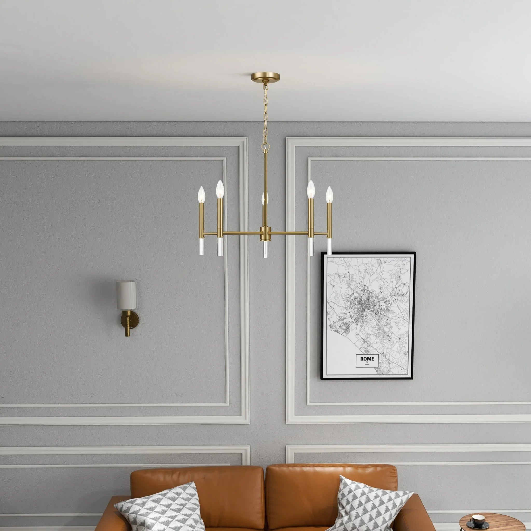 Courtyard Five Light Golden Brass Candle Light Chandelier 24"W × 17.75"H Elegant Lighting Fixture - okeli lights