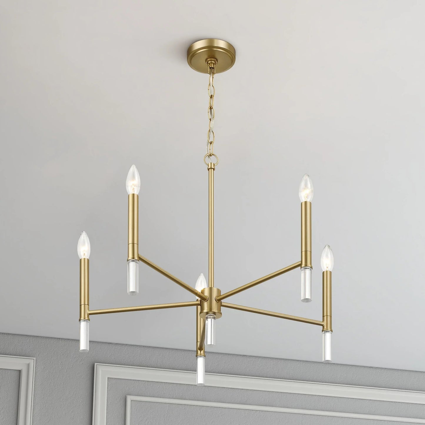 Courtyard Five Light Golden Brass Candle Light Chandelier 24"W × 17.75"H Elegant Lighting Fixture - okeli lights