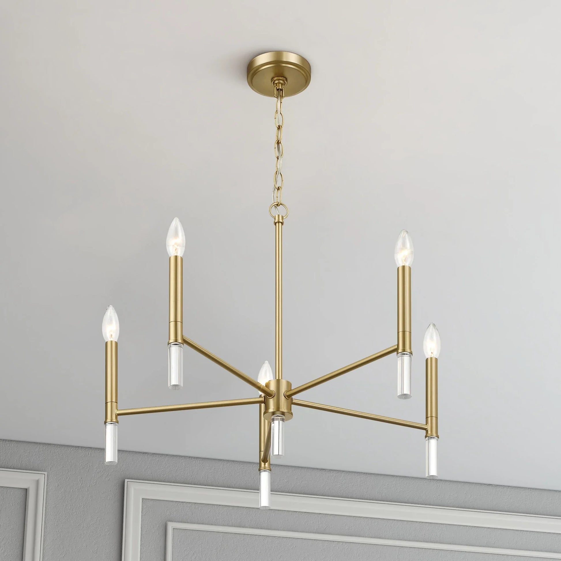 Courtyard Five Light Golden Brass Candle Light Chandelier 24"W × 17.75"H Elegant Lighting Fixture - okeli lights