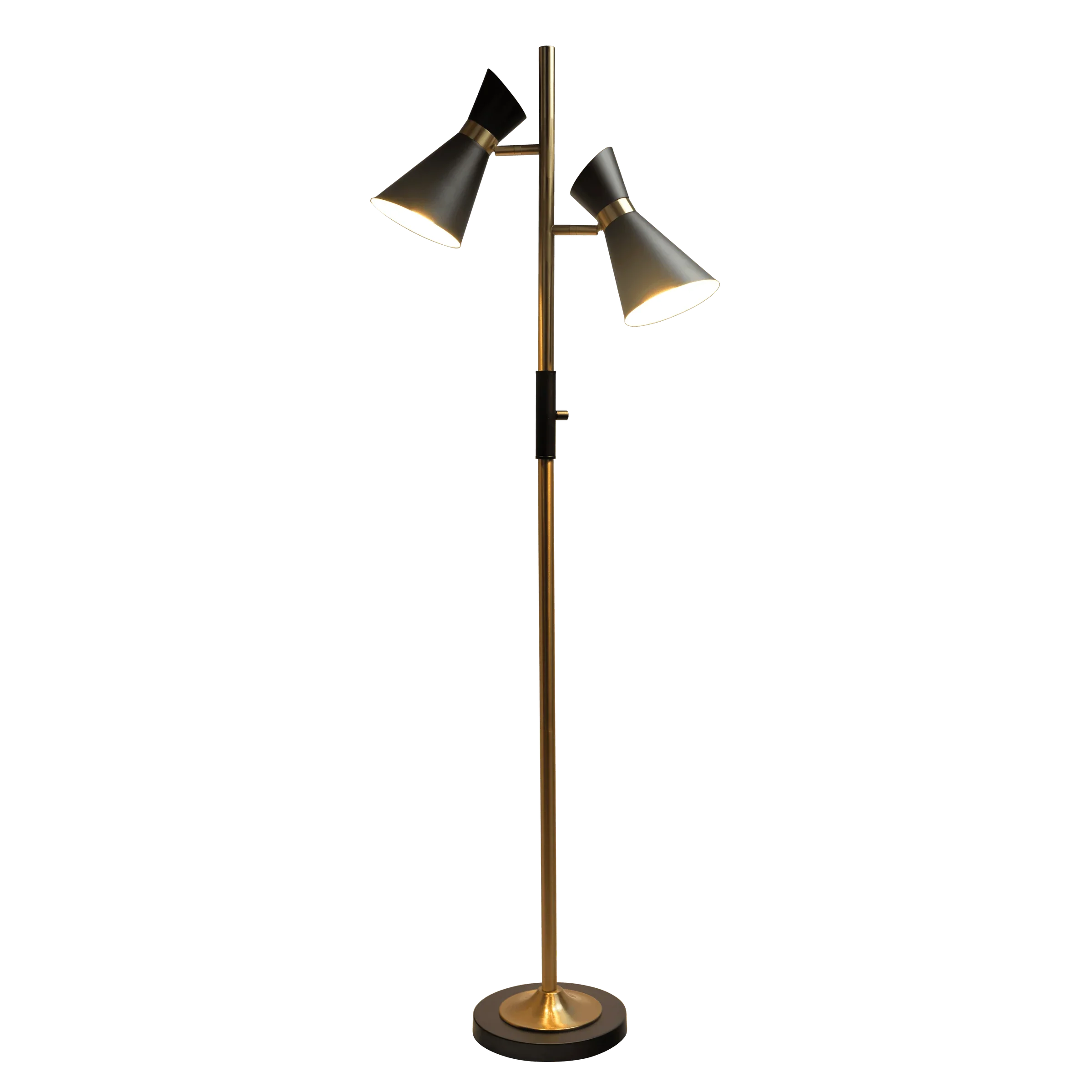 Brassed Gold Floor Lamp with 4-Way Switch Double Spots with Metal Base - okeli lights