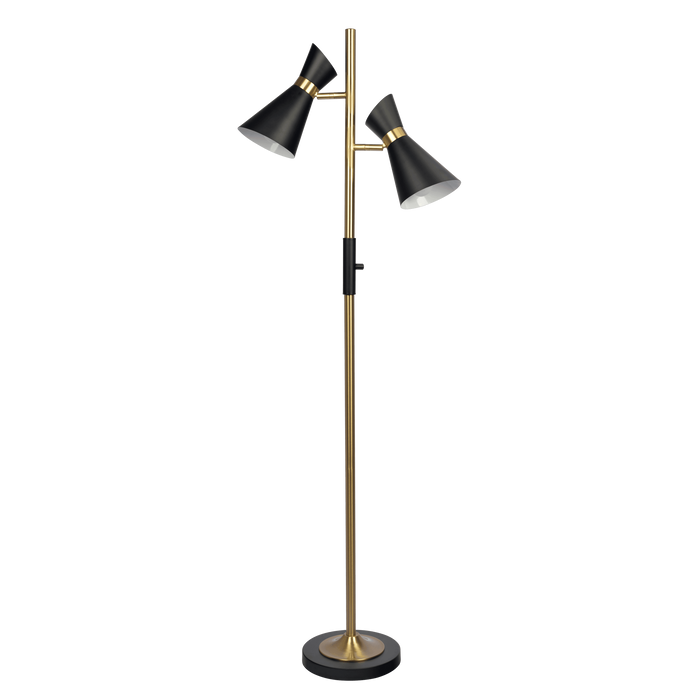 Brassed Gold Floor Lamp with 4-Way Switch Double Spots with Metal Base