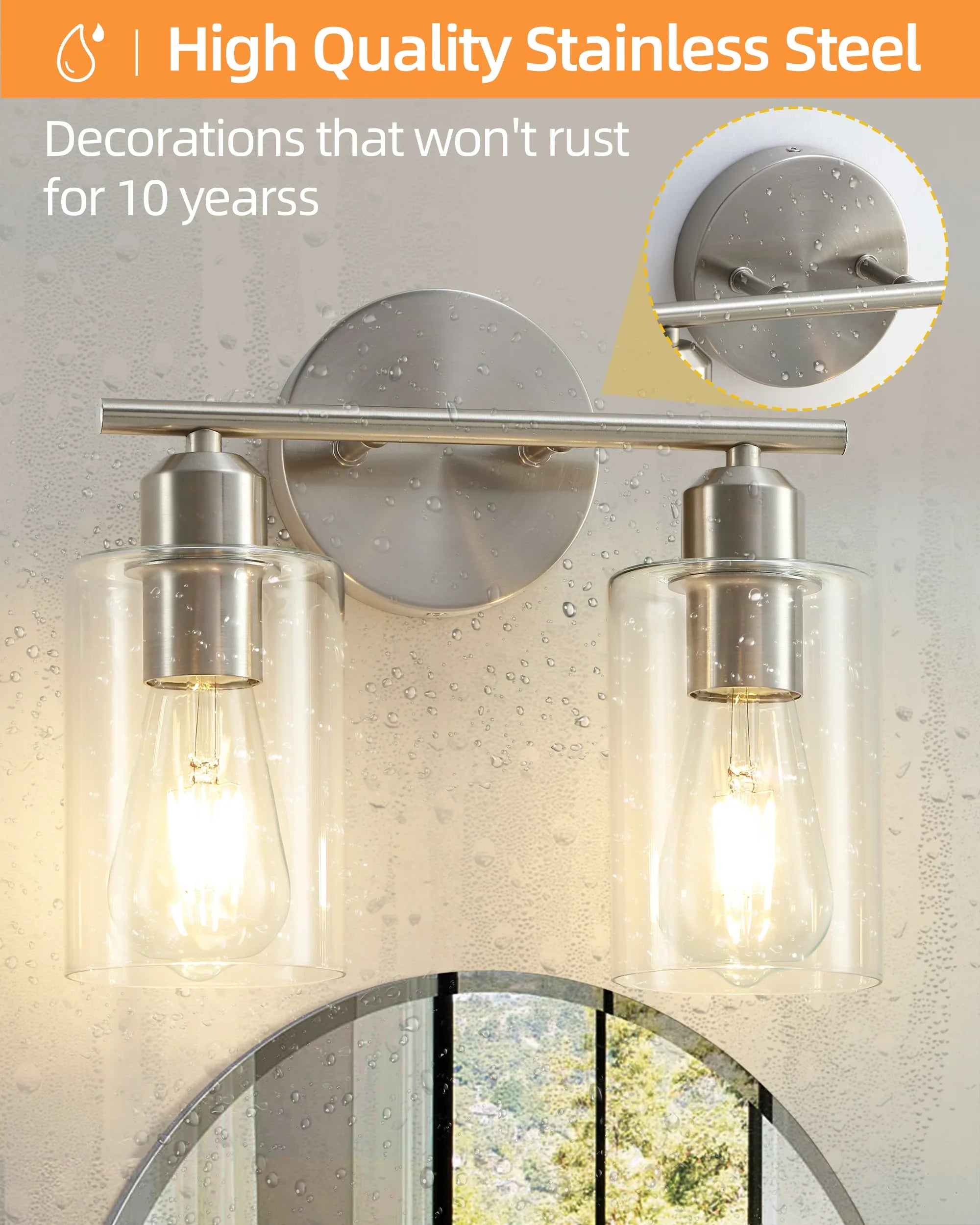 Brushed Nickel 2-Light Bathroom Vanity Light Fixture with Clear Glass Shade Silver E26 Base UL Listed - okeli lights
