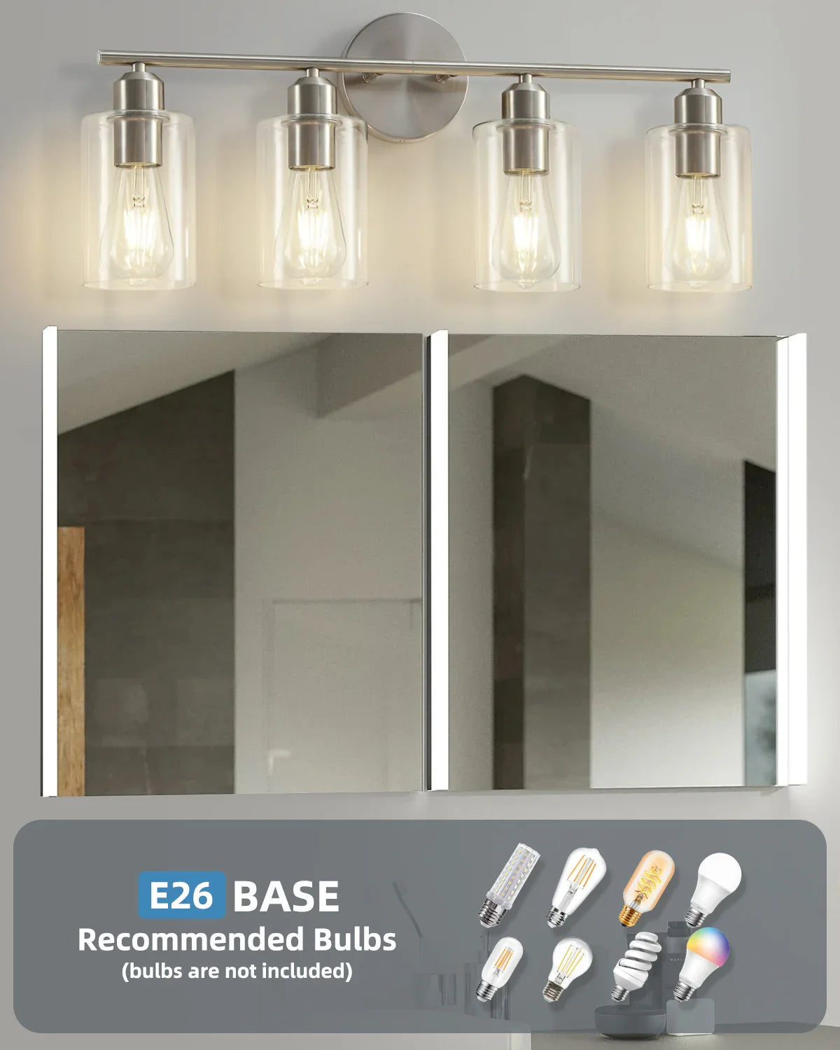 Brushed Nickel 4-Light Bathroom Vanity Light Fixtures - okeli lights