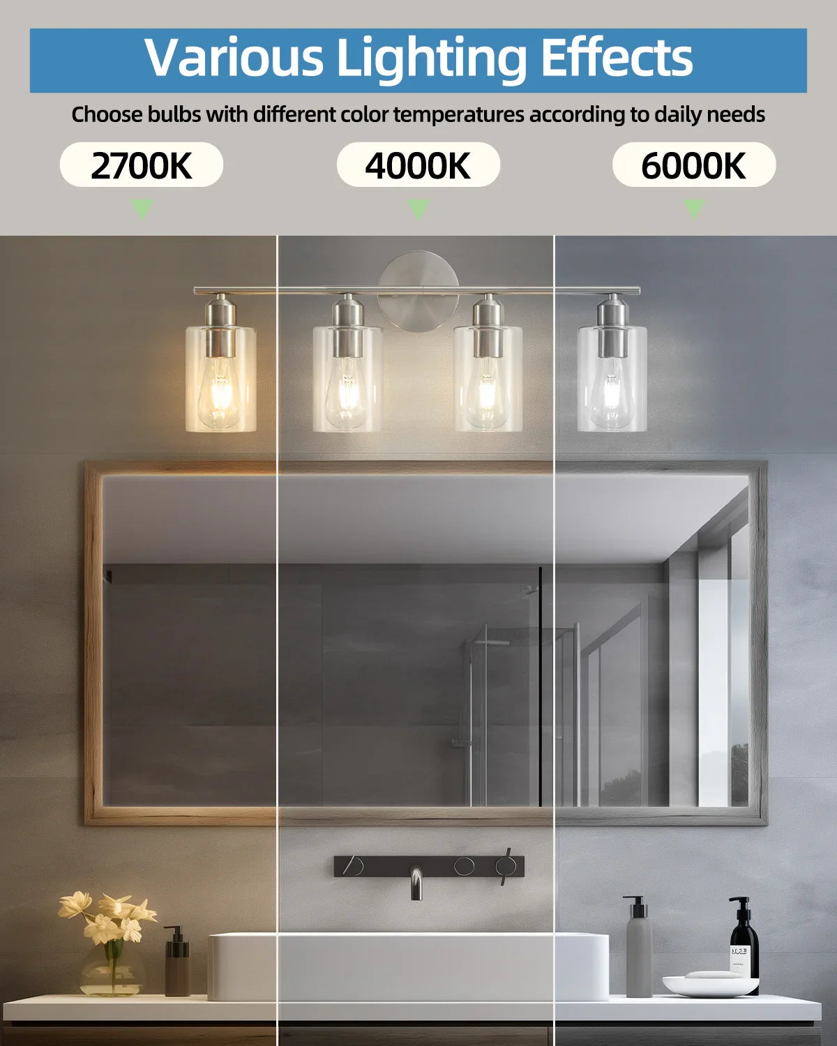 Brushed Nickel 4-Light Bathroom Vanity Light Fixtures - okeli lights