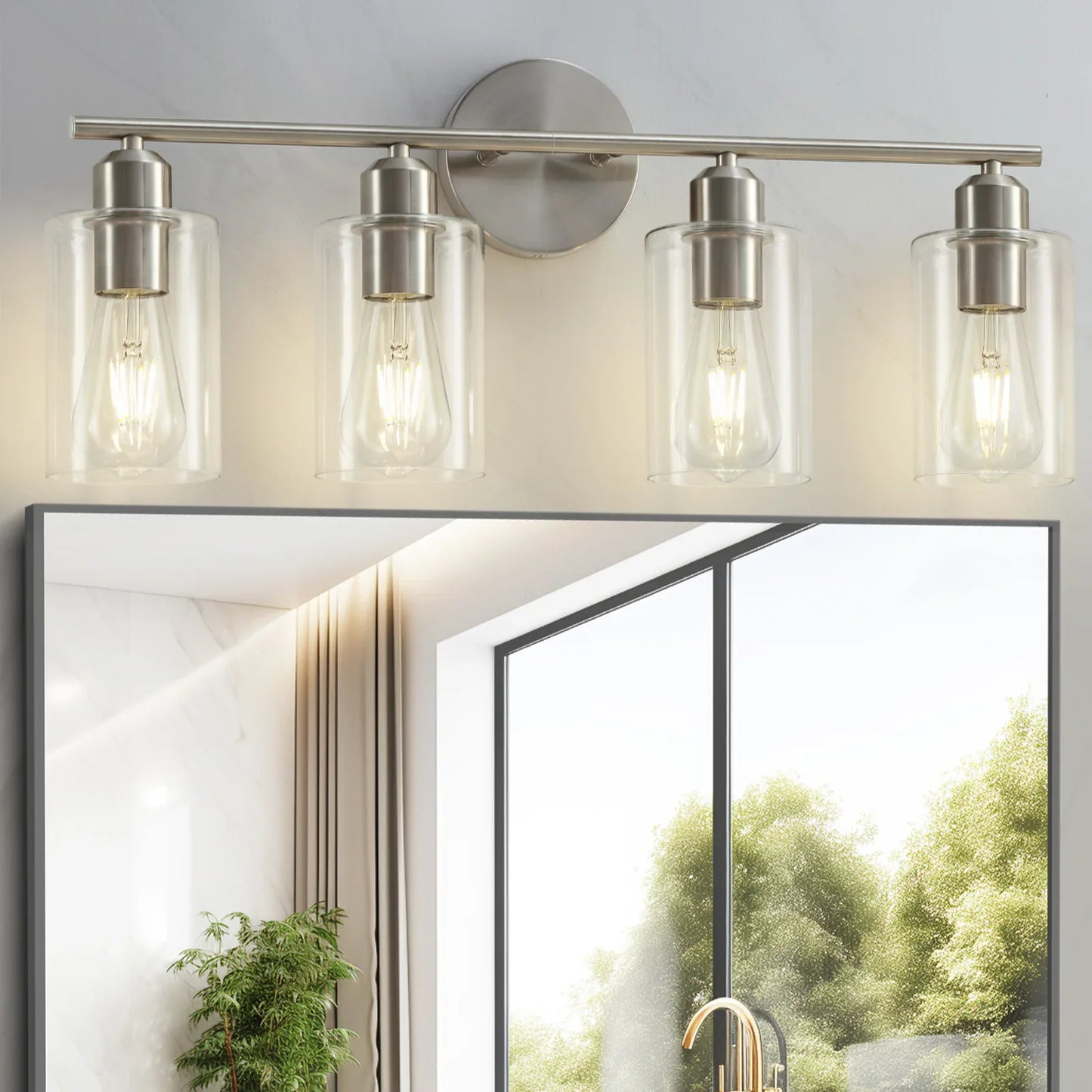 Brushed Nickel 4-Light Bathroom Vanity Light Fixtures - okeli lights