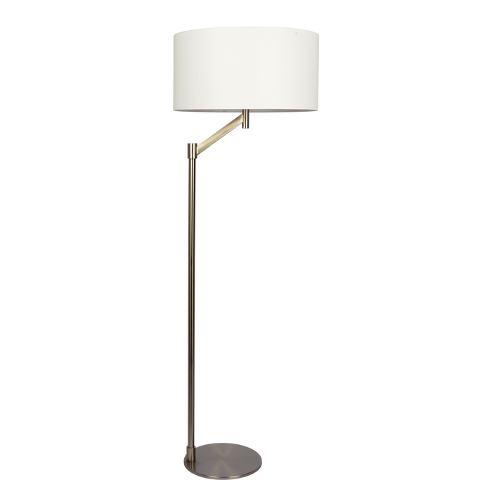 Brushed Nickel Floor Lamp with Rotary Switch Metal Base White Linen Shade