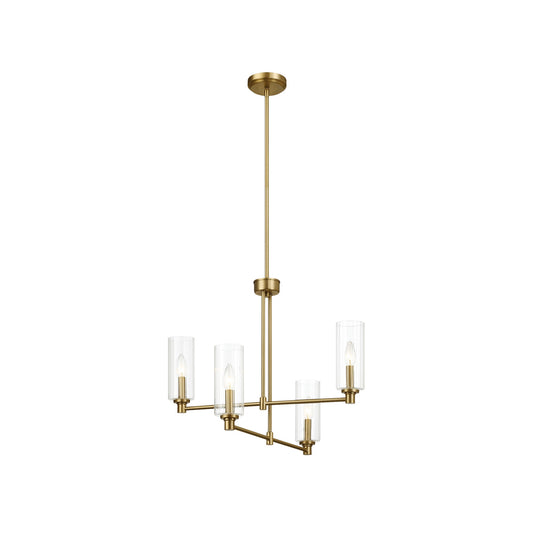 Pendant Chandelier With Clear Ribbed Glass Satin Brass Four Lights - okeli lights