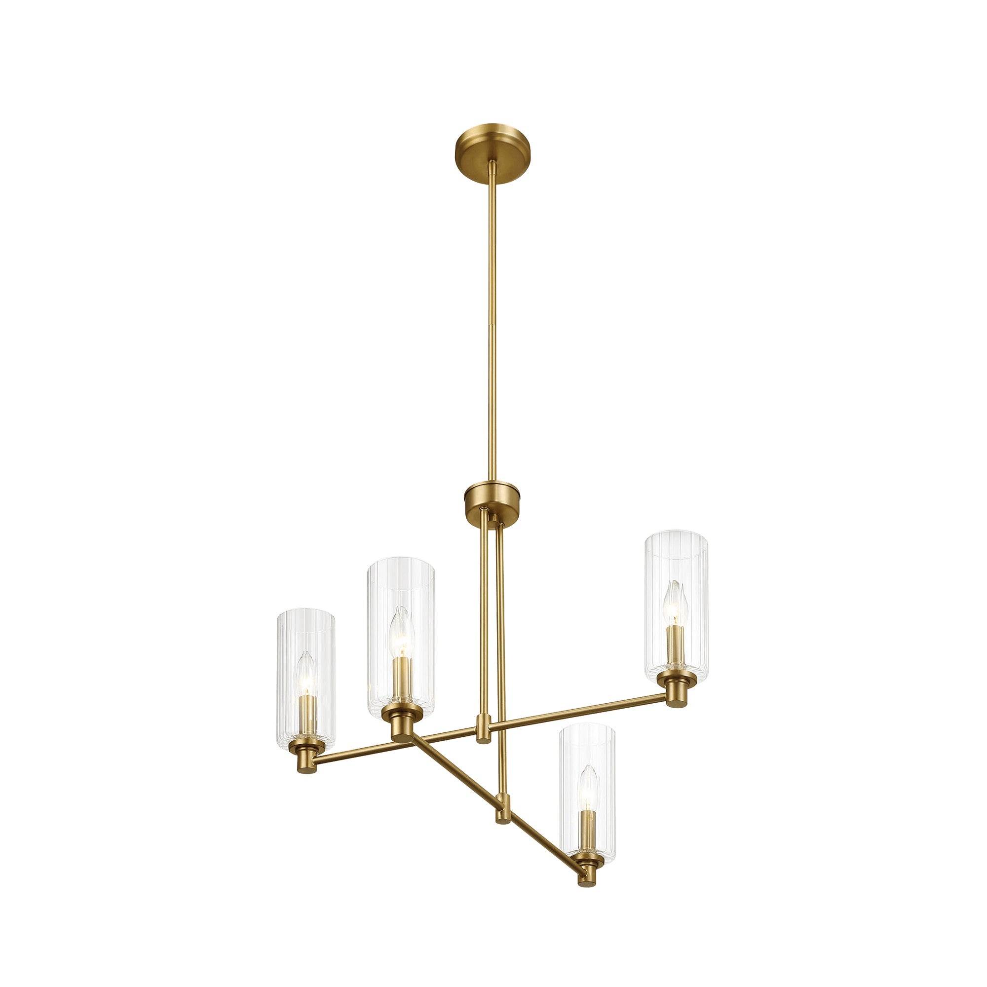 Pendant Chandelier With Clear Ribbed Glass Satin Brass Four Lights - okeli lights