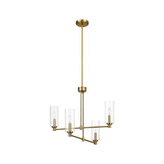 Pendant Chandelier With Clear Ribbed Glass Satin Brass Four Lights - okeli lights