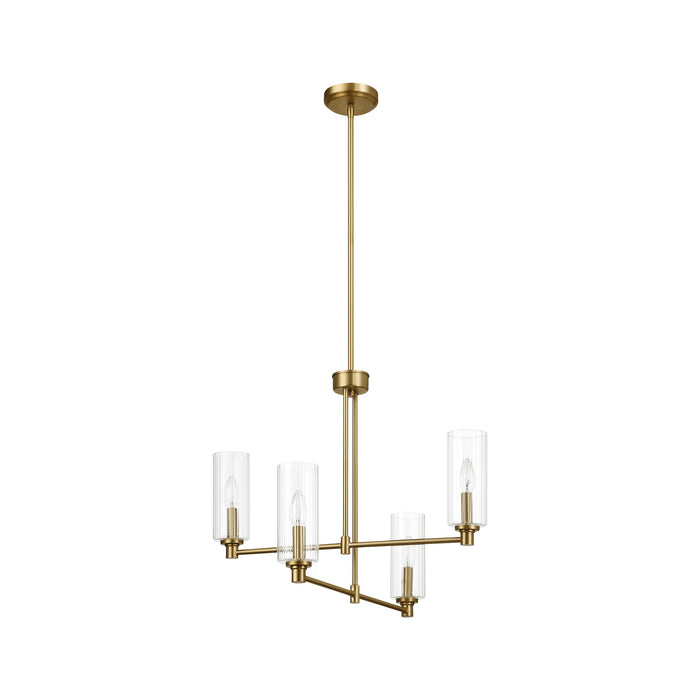 Pendant Chandelier With Clear Ribbed Glass Satin Brass Four Lights - okeli lights