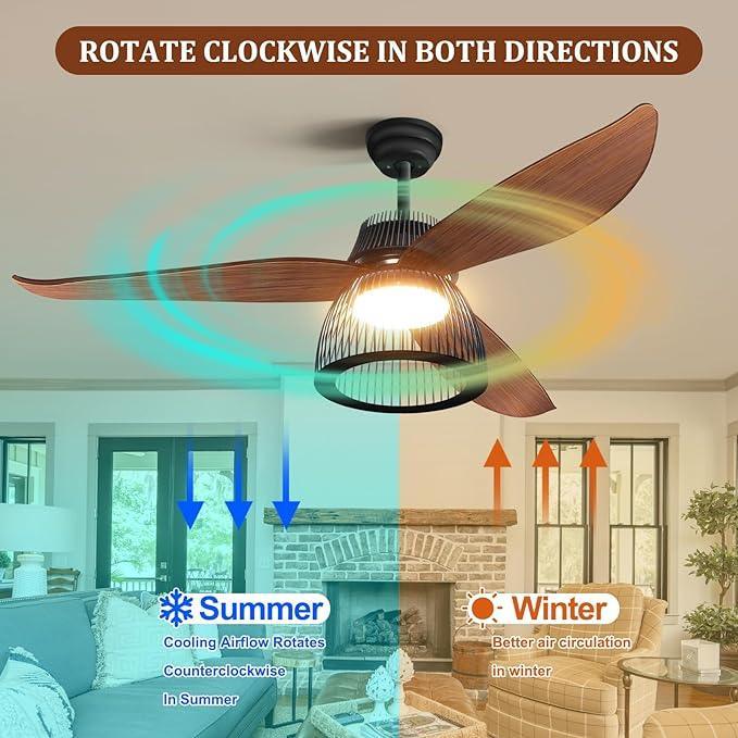 Farmhouse Ceiling Fan with Lights Dimmable Hunter Industrial Cage Rustic Barnwood Blades - okeli lights