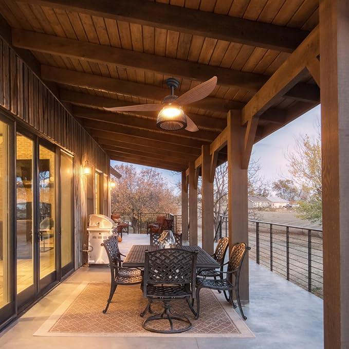 Farmhouse Ceiling Fan with Lights Dimmable Hunter Industrial Cage Rustic Barnwood Blades - okeli lights