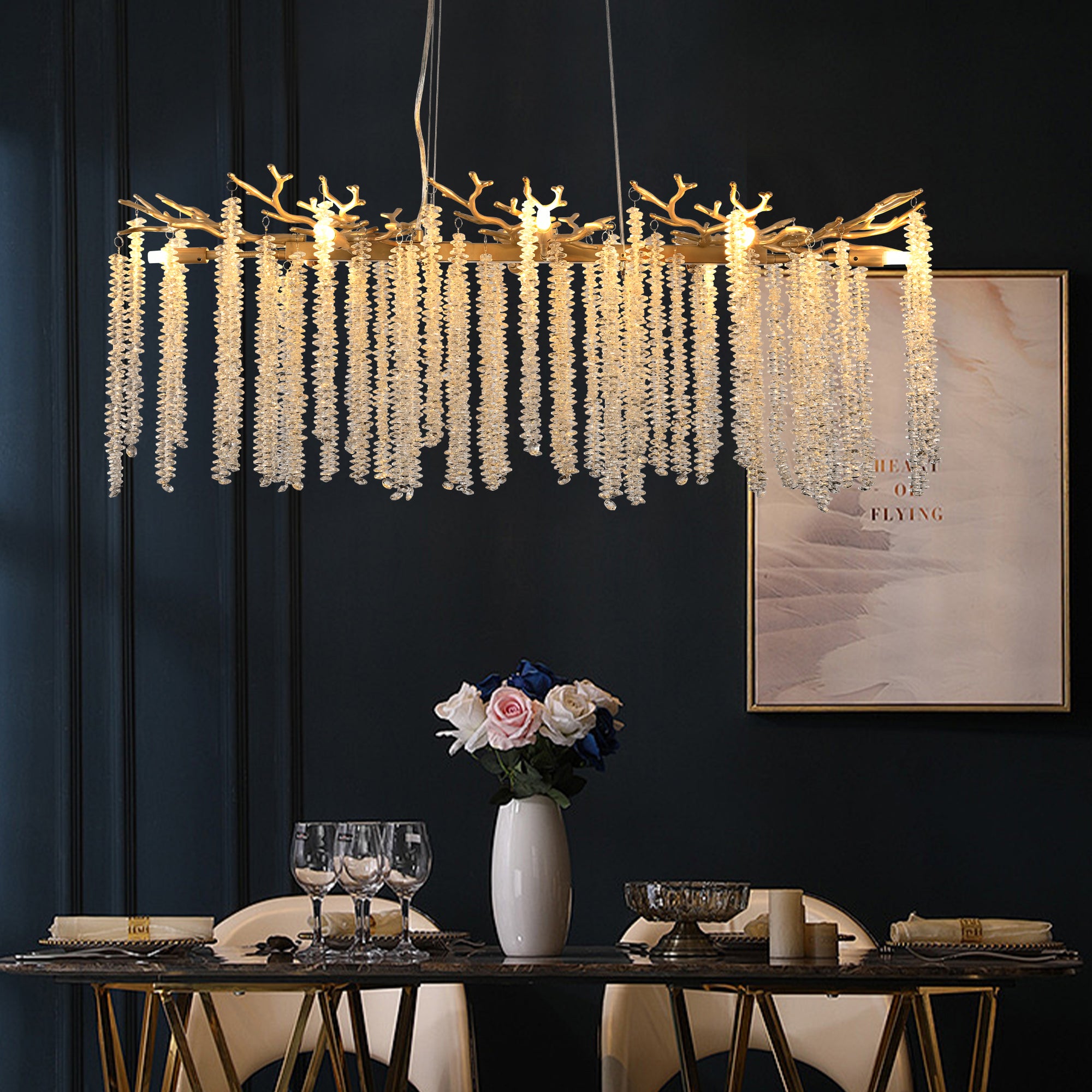 Modern Golden Chandelier with Cascading Crystal Strands High-End Decorative Lighting Fixture 24-39-inch 39-inch