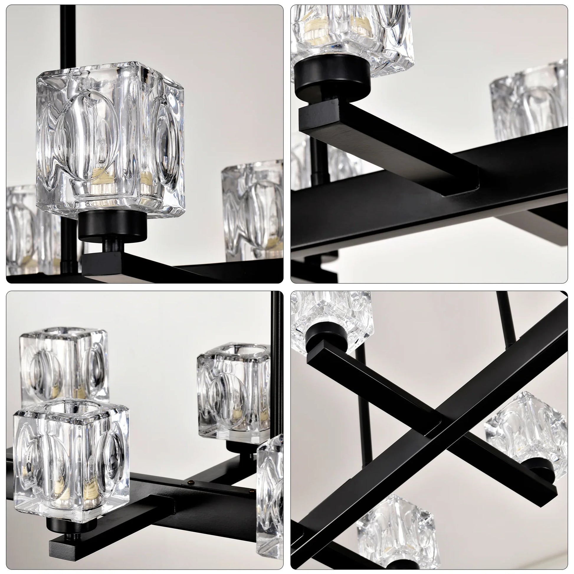 Chandelier for Dining Room, 10-Light Black Farmhouse Linear Pendant Light Fixture, Modern Crystal Hanging Lighting - okeli lights