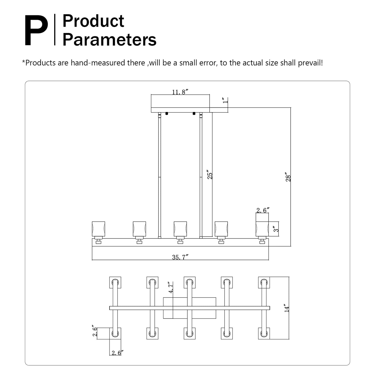 Chandelier for Dining Room, 10-Light Black Farmhouse Linear Pendant Light Fixture, Modern Crystal Hanging Lighting - okeli lights