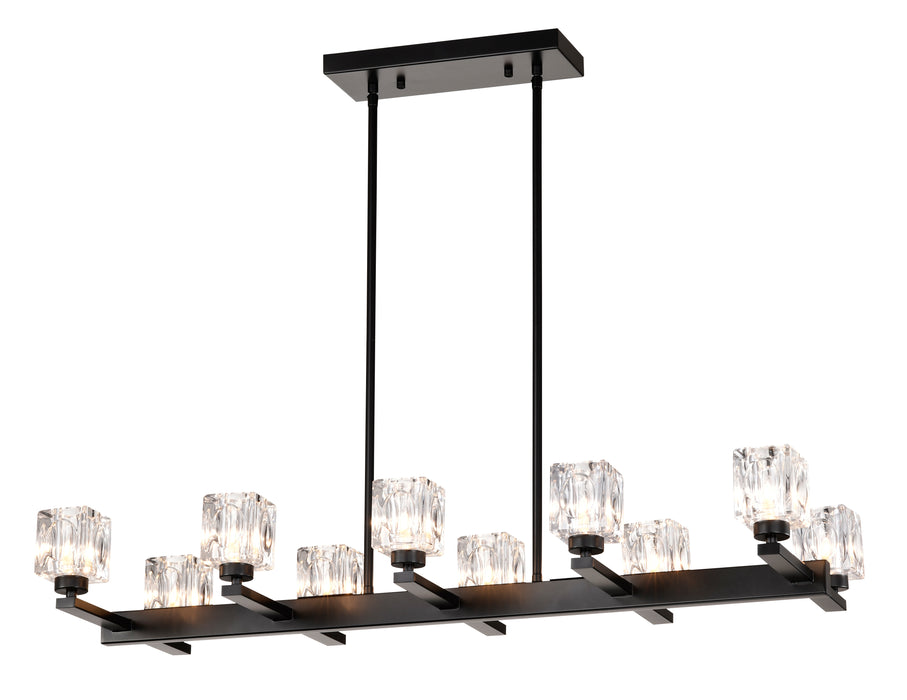 Chandelier for Dining Room, 10-Light Black Farmhouse Linear Pendant Light Fixture, Modern Crystal Hanging Lighting