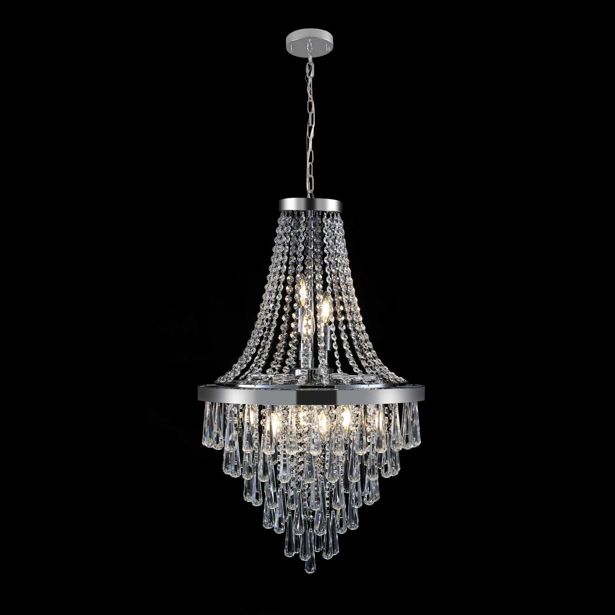 20" Chrome Crystal Chandelier with Adjustable Height Modern Ceiling Light Fixture Chrome